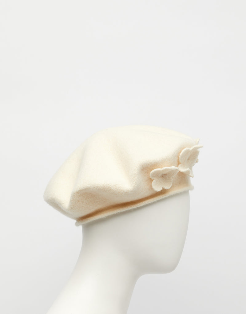 Ecru Flower Wool Beret