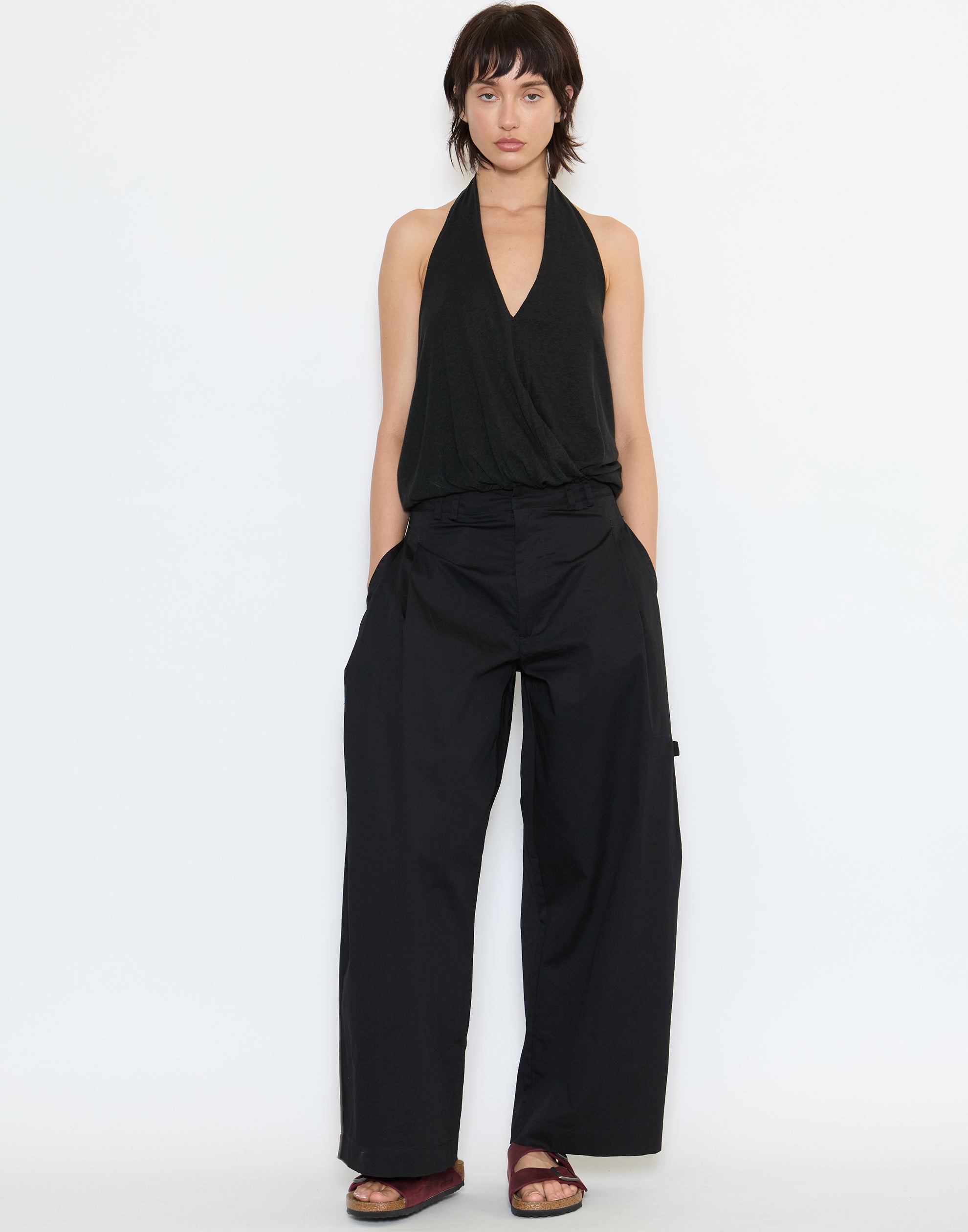 Black Linen Blend Halter Top