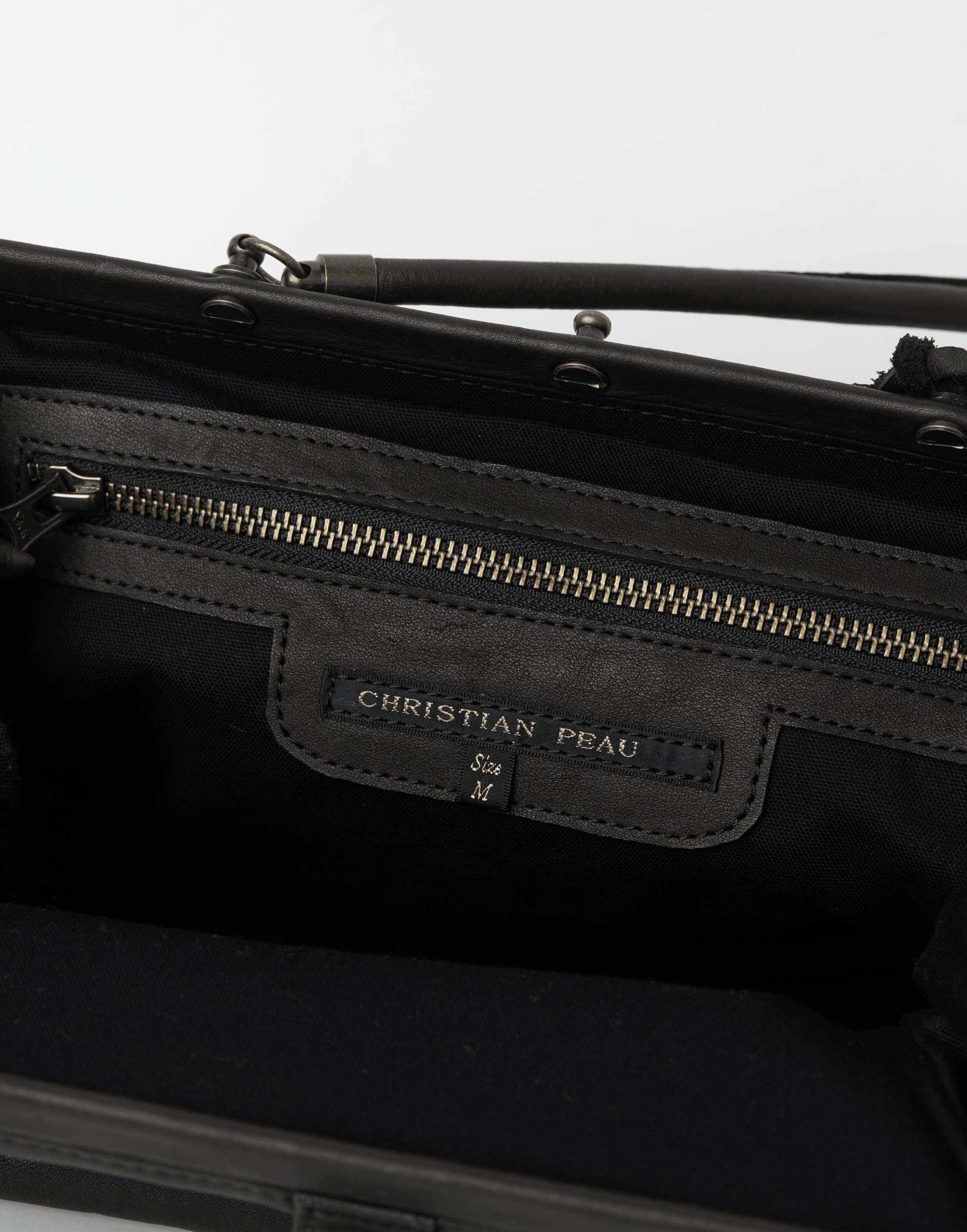 Black Leather Medium Long Handle Bag