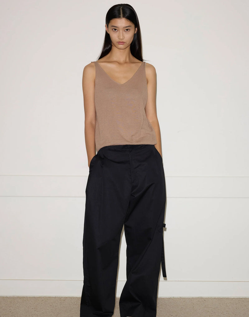 Black Cotton Wide Leg Tab Pants