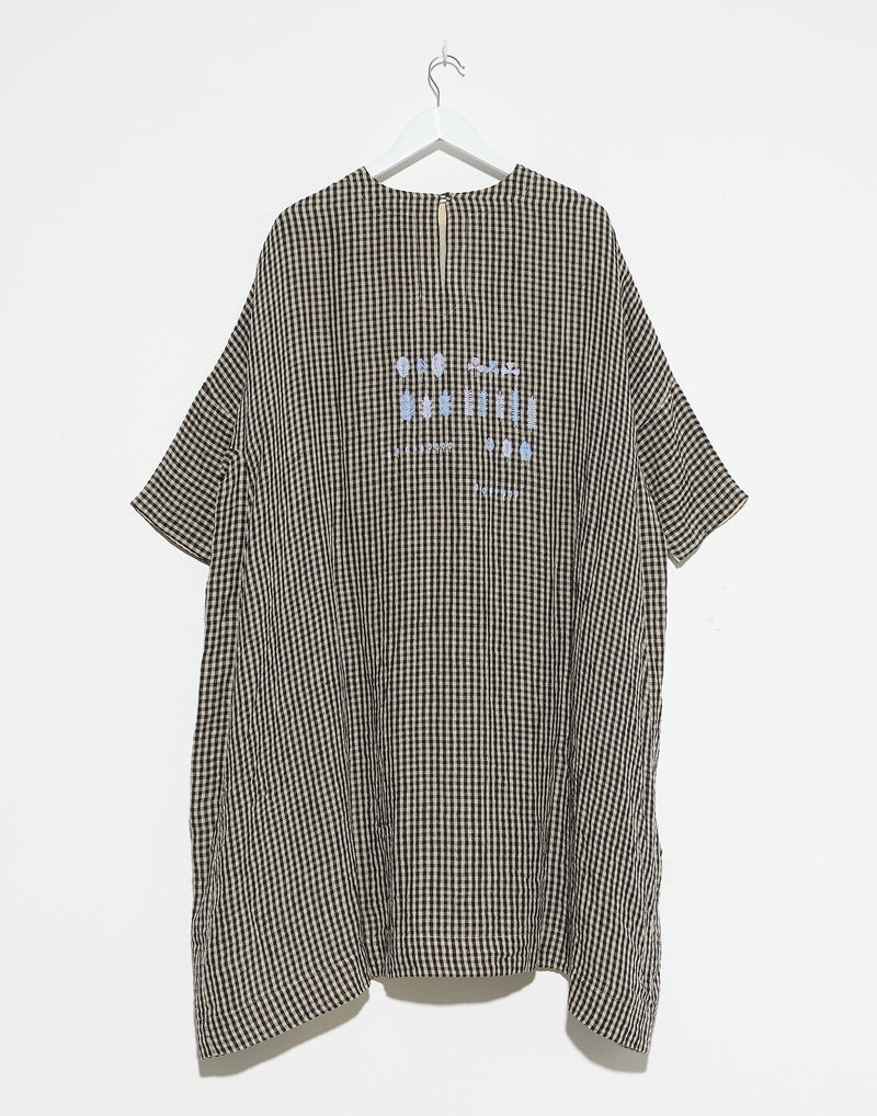Black Vichy Linen Side Patch Hockney Dress