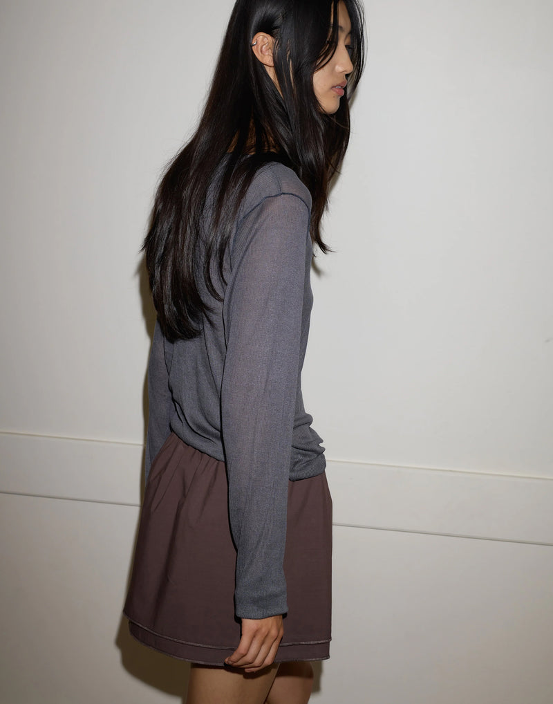 Steel Viscose Blend Long Sleeve Knit Top