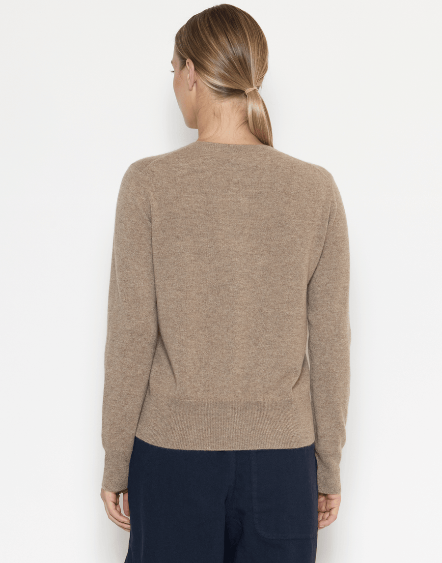Shiitake Raw Cashmere Crew Neck Cardigan