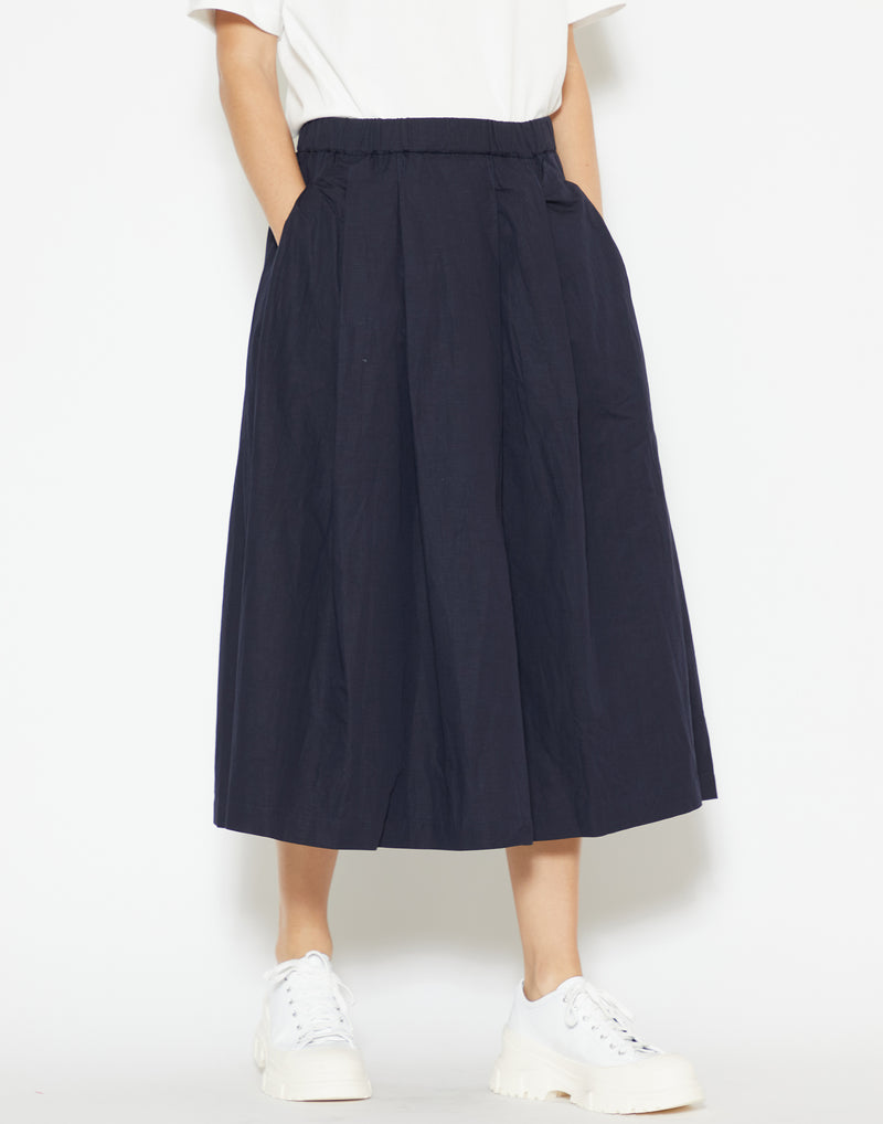 Navy Cotton & Linen Bowling Skirt