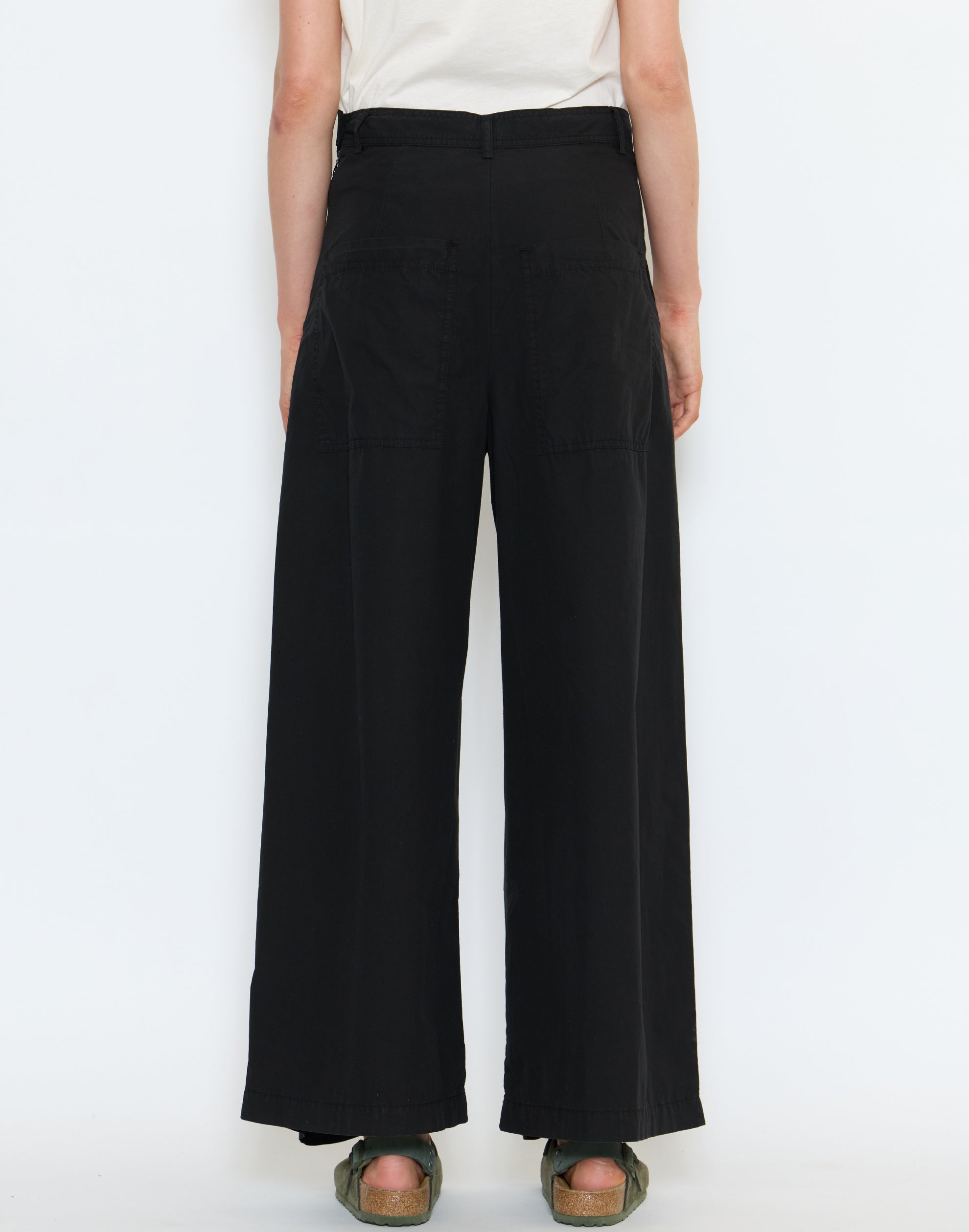 Black Cotton Front Pleat Trousers
