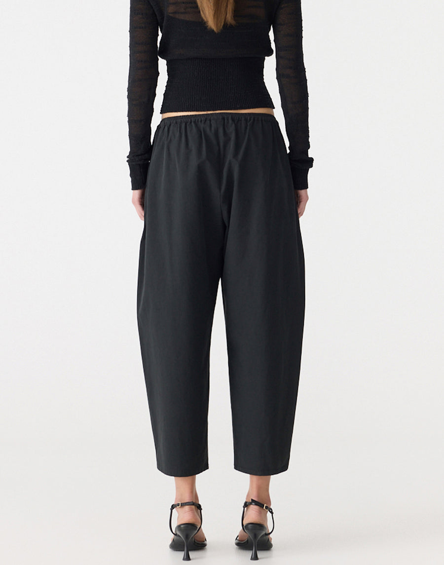 Black Crushed Cotton Gathered Pant