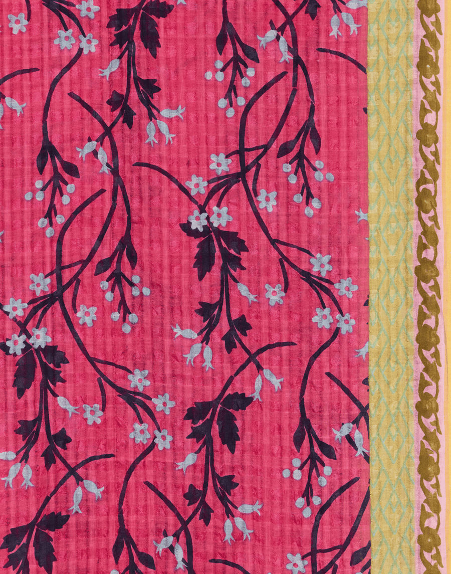 Fuchsia Floral Cotton & Silk Scarf