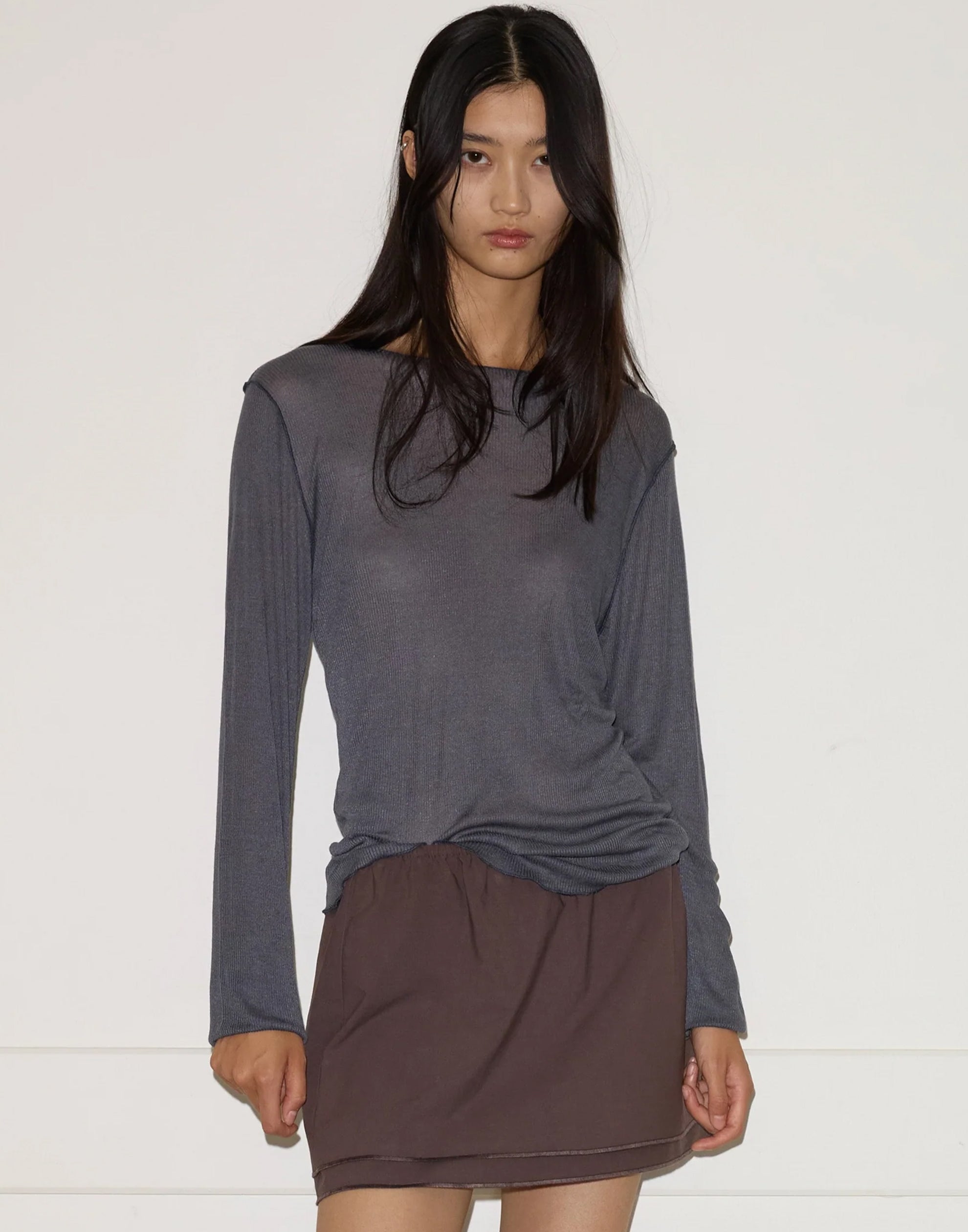 Steel Viscose Blend Long Sleeve Knit Top