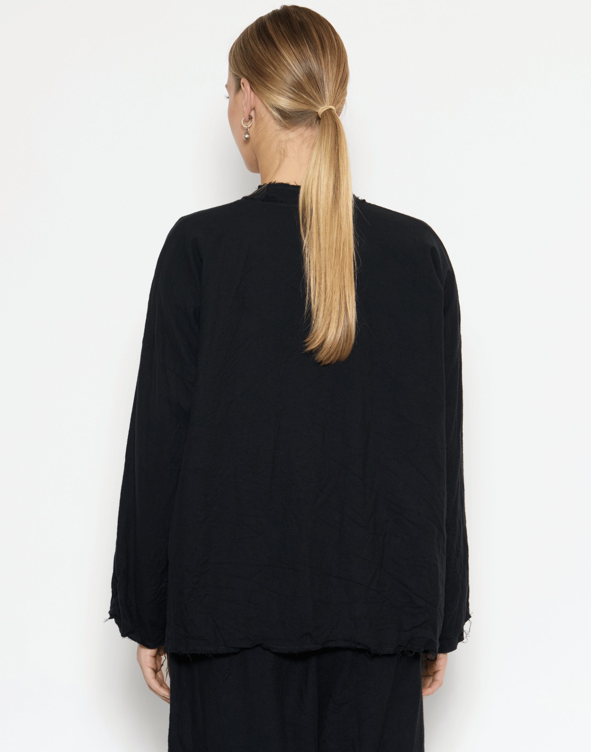 Black Cotton Flannel Open Front Top
