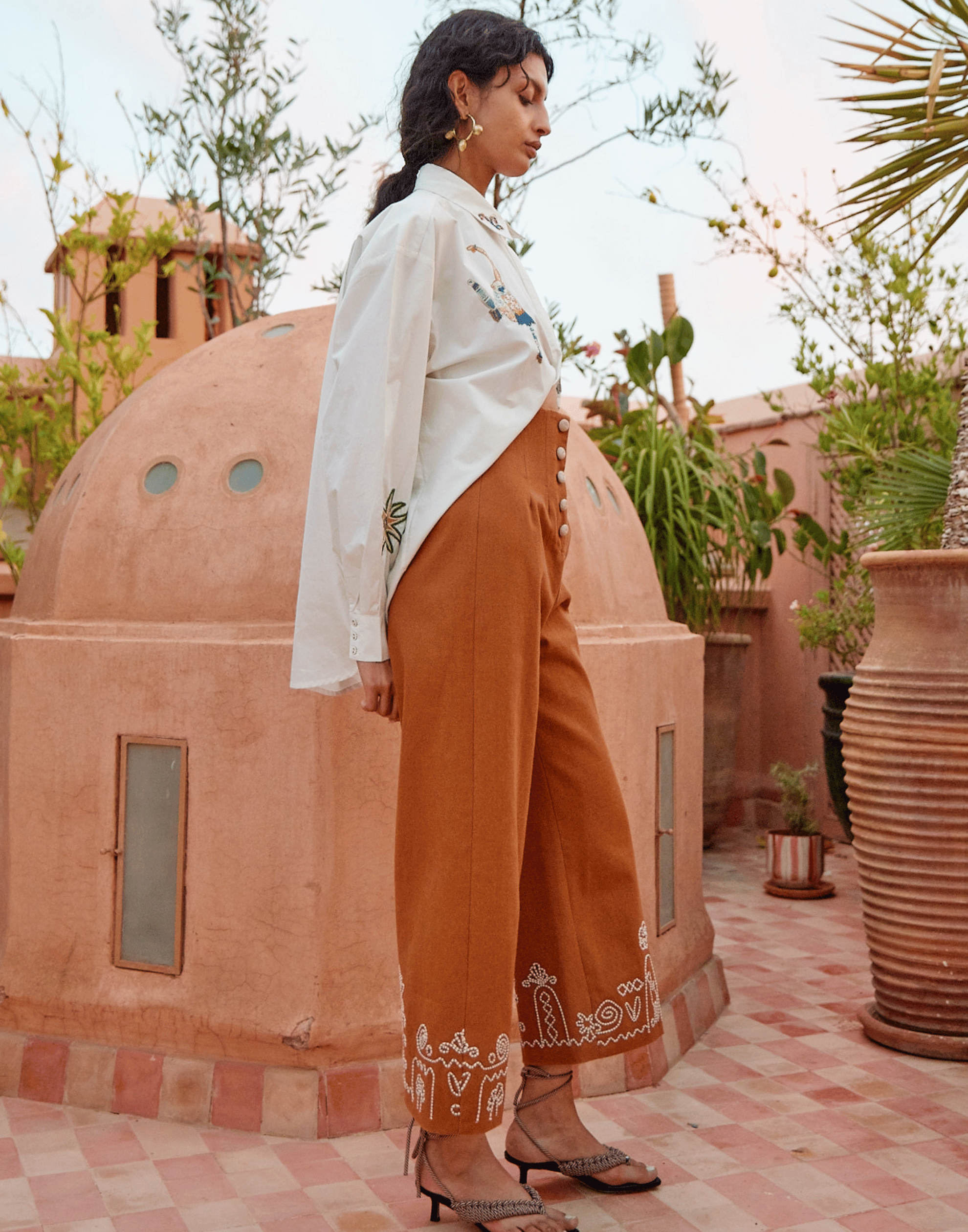 Embroidered Cotton Carmine Shirt