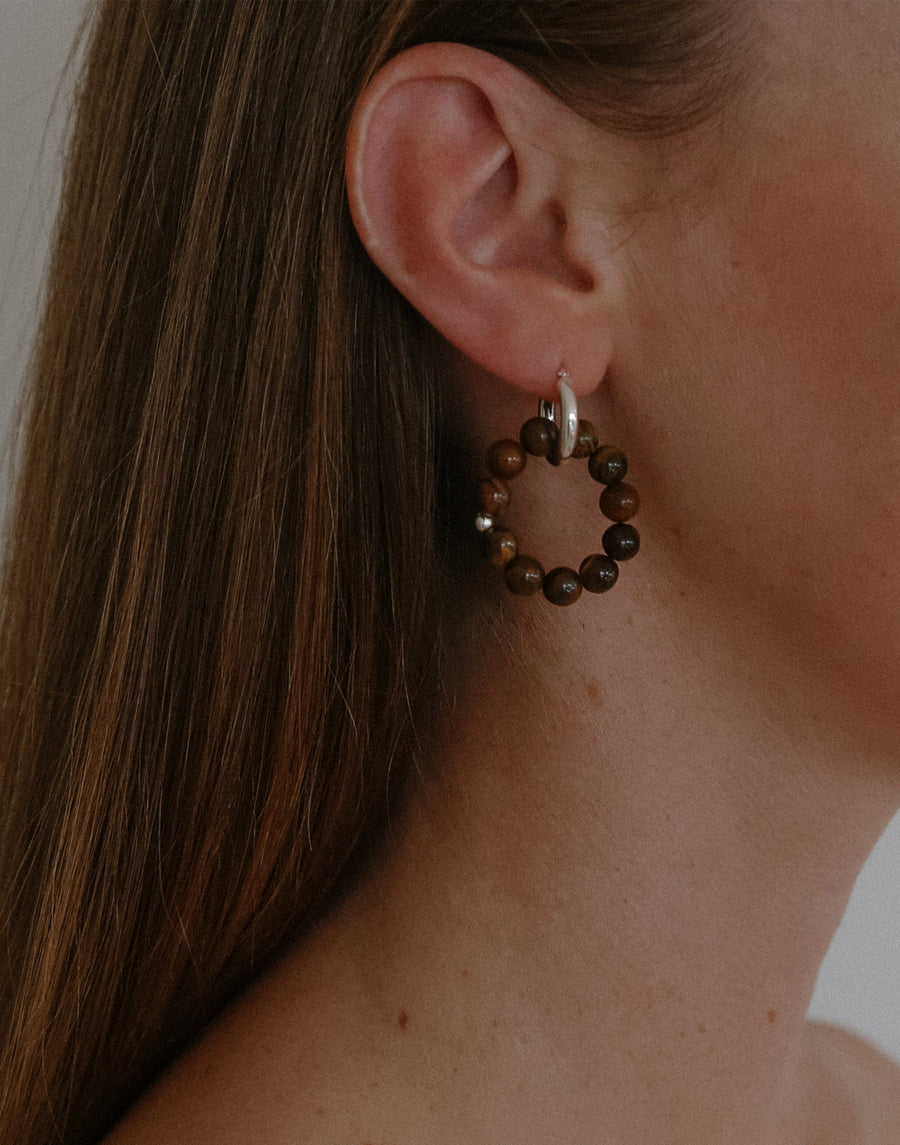 Tiger Eye & Silver Romain Earrings