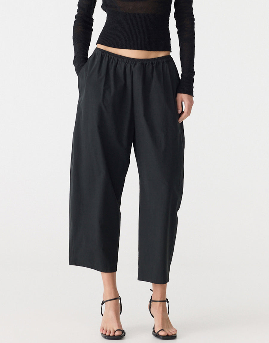 Black Crushed Cotton Gathered Pant