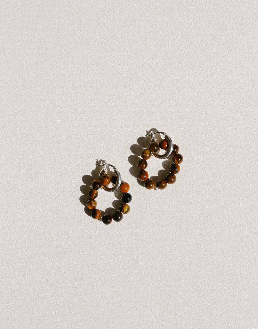 Tiger Eye & Silver Romain Earrings