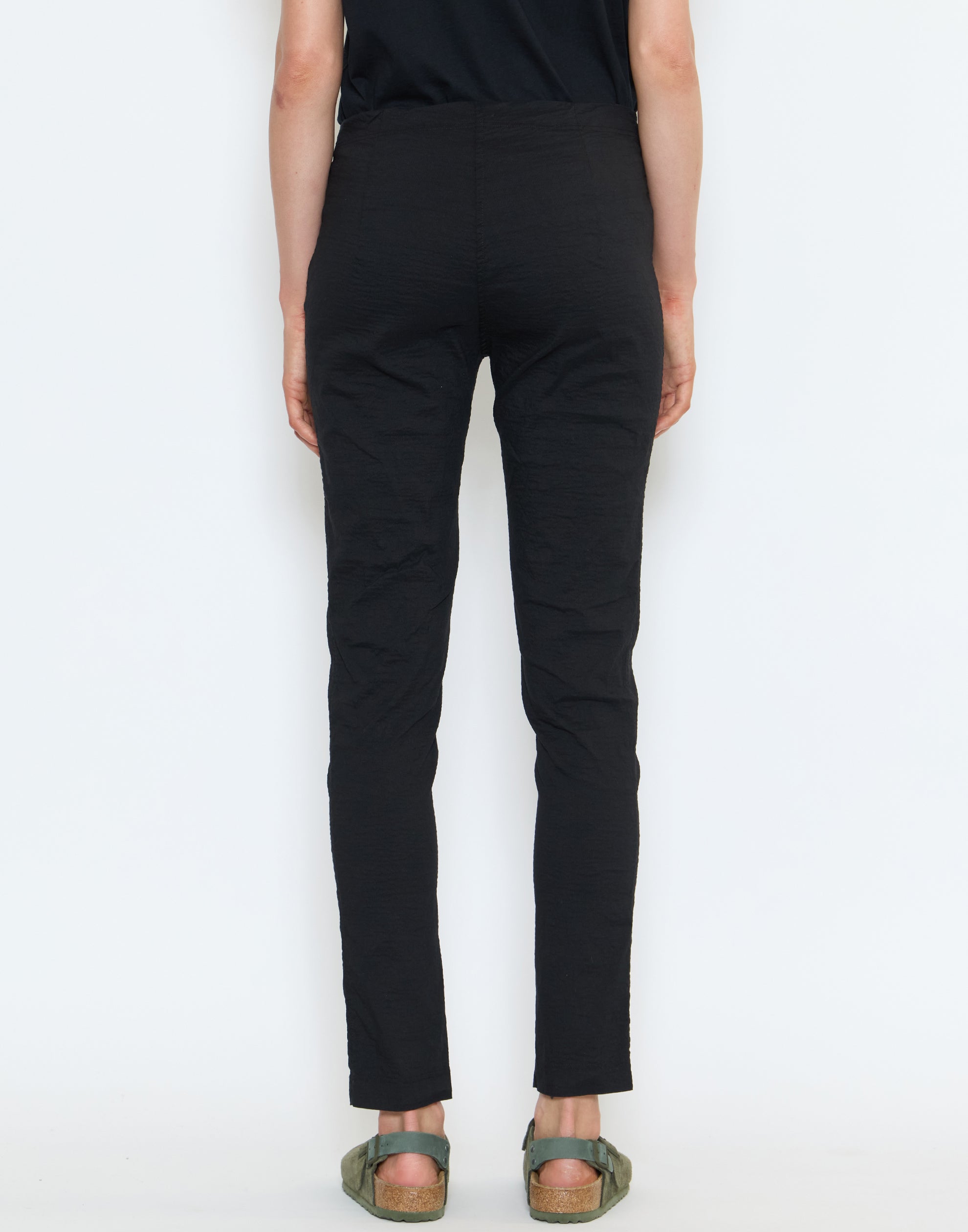 Black Linen & Cotton Blend Stretch Pants
