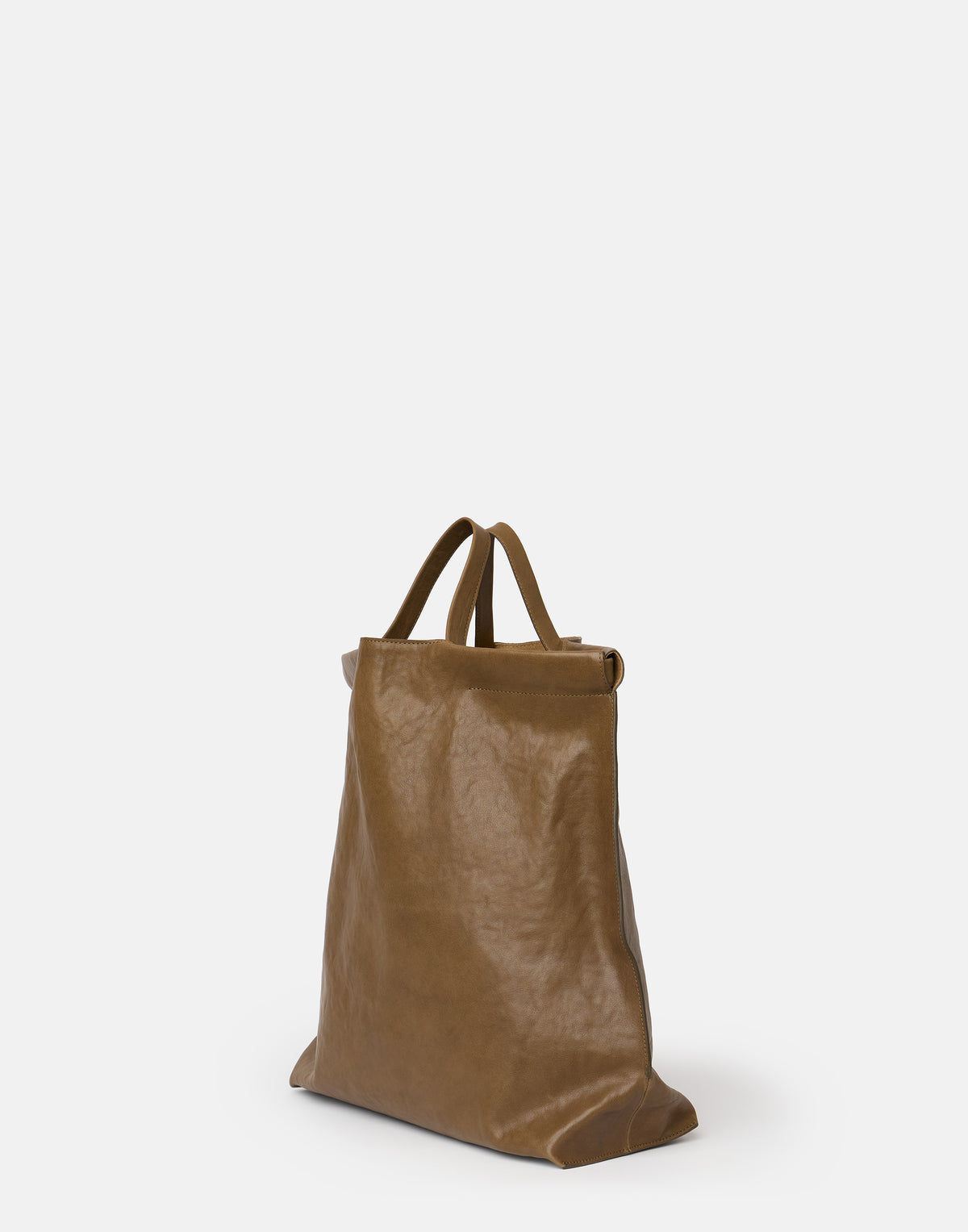 Khaki Leather Large Shopper Bag