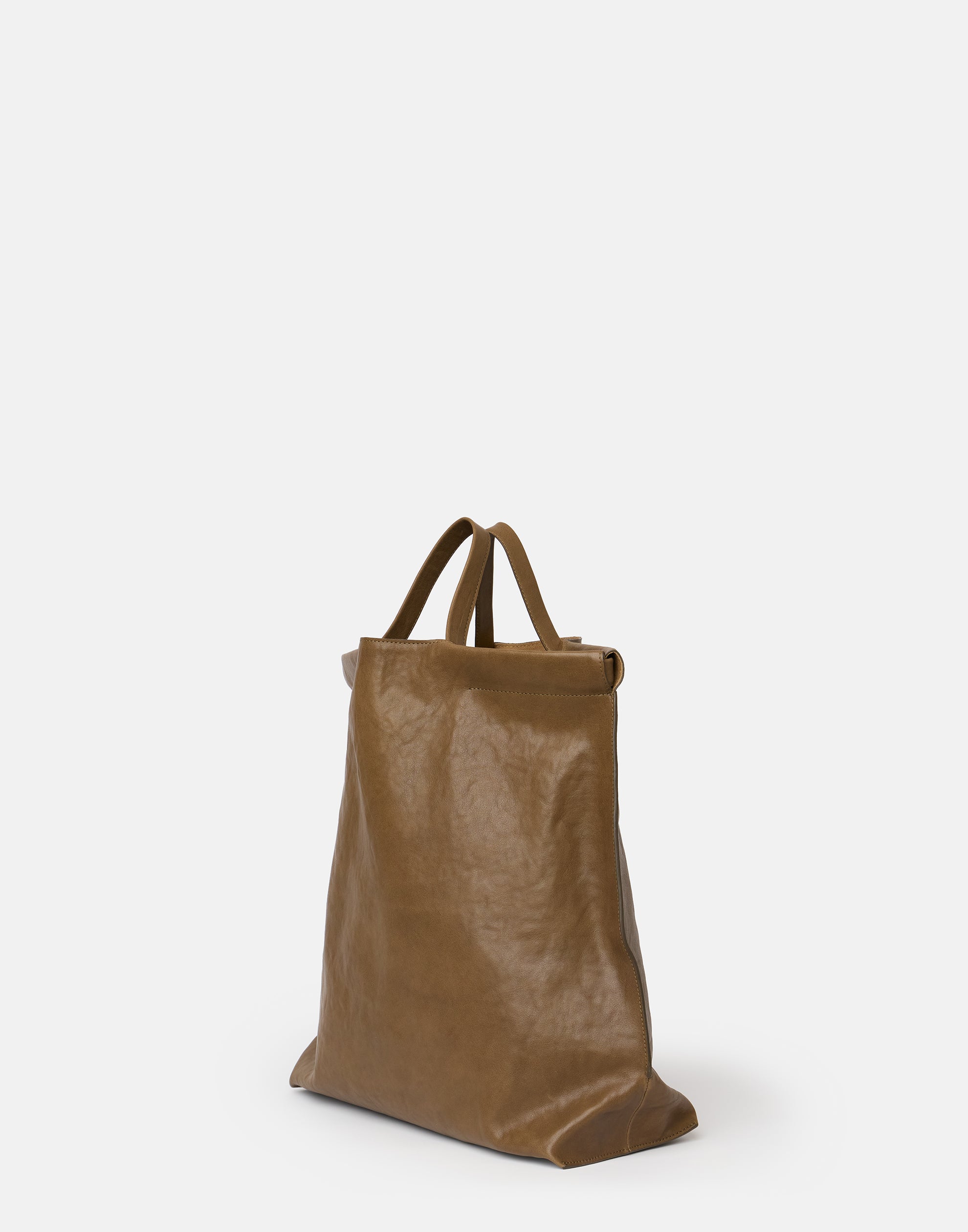 Khaki Leather Large Shopper Bag