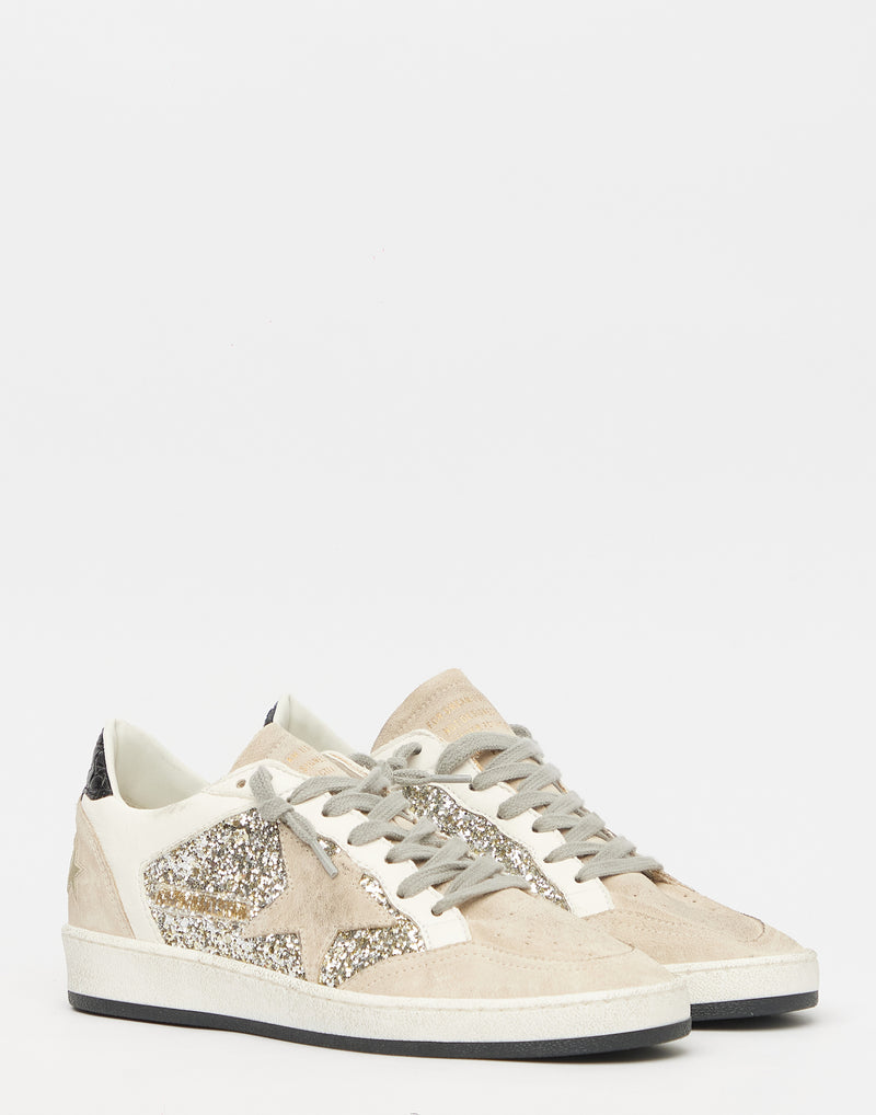 Suede & Platinum Glitter Ball Star Sneakers