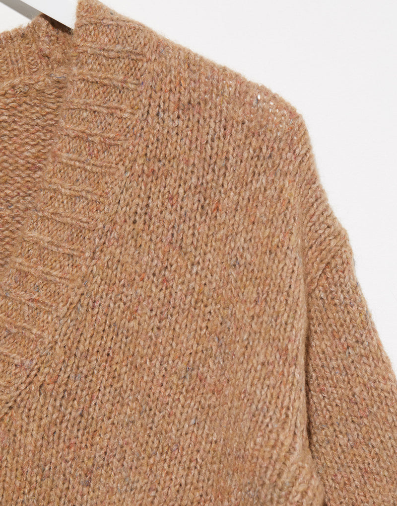 Beige Wool Blend V Neck Cardigan