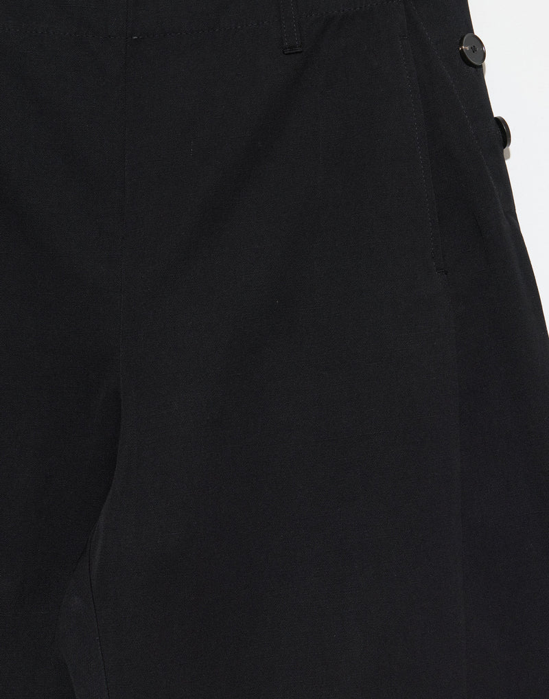 Black Cotton Linen Twisted Seam Trousers
