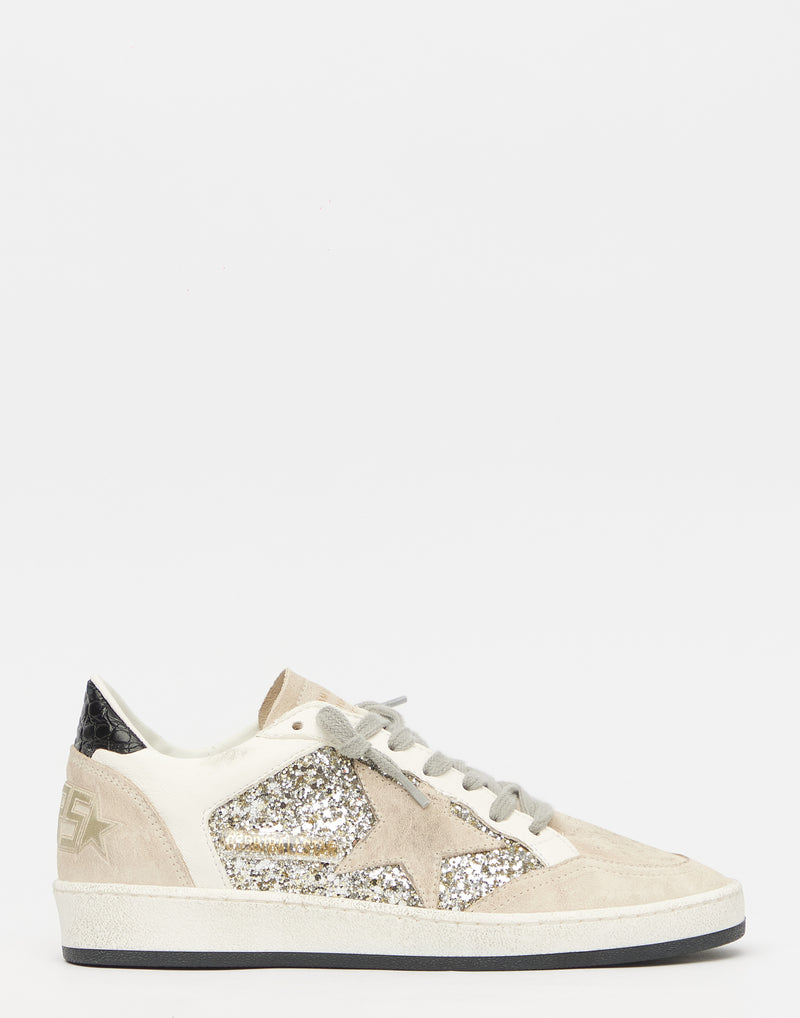 Suede & Platinum Glitter Ball Star Sneakers