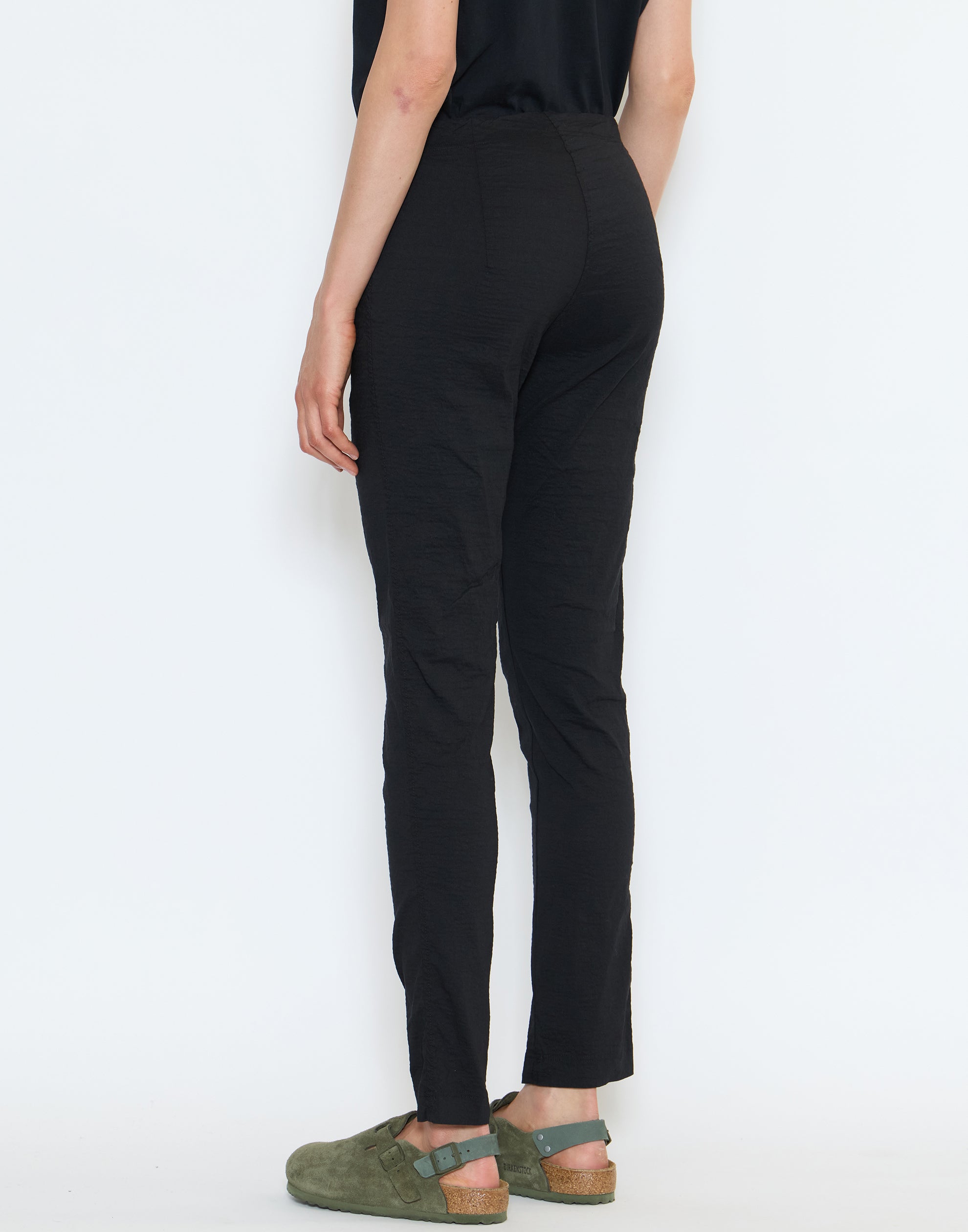 Black Linen & Cotton Blend Stretch Pants