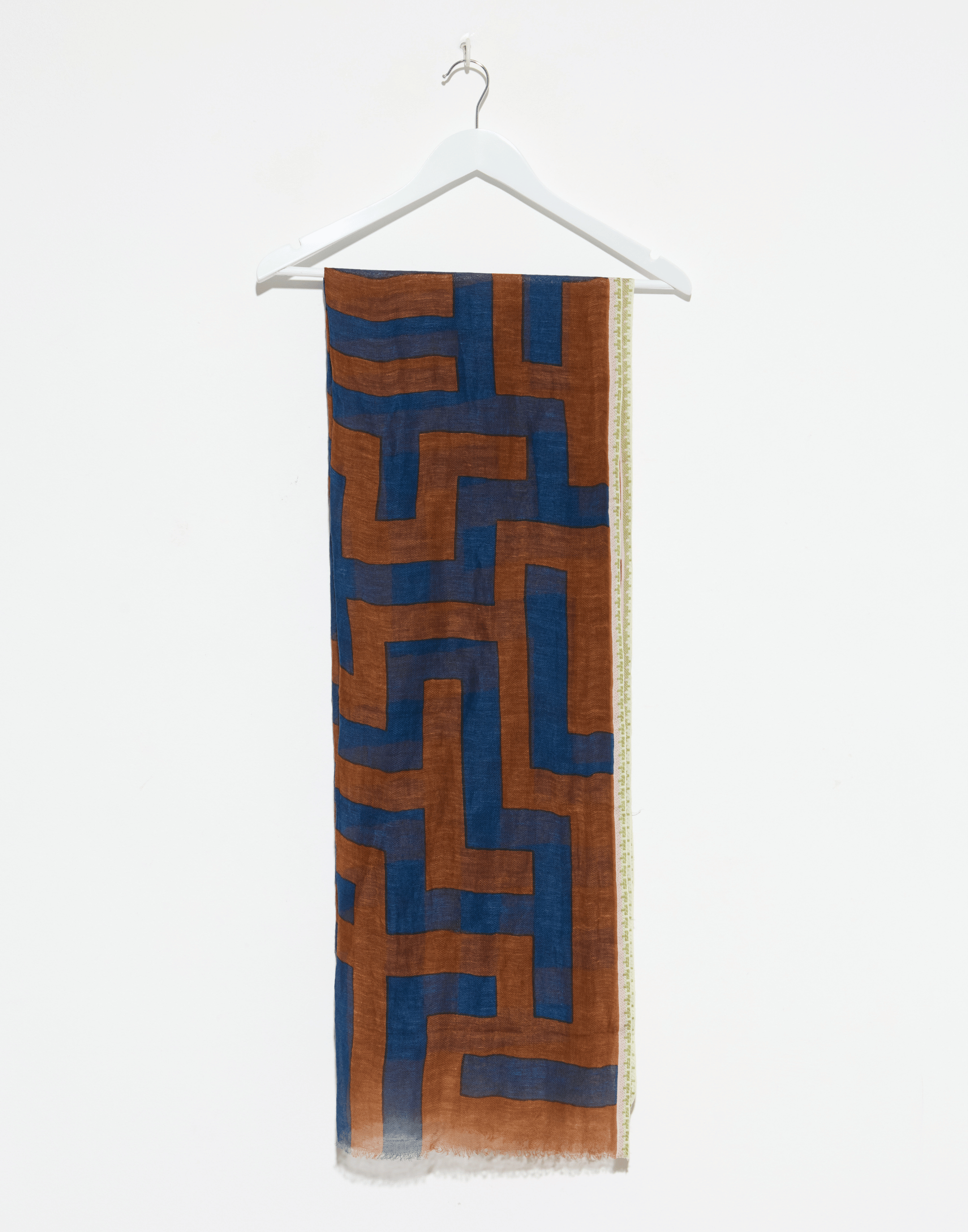 Brown Labyrinth Print Linen & Cotton Scarf