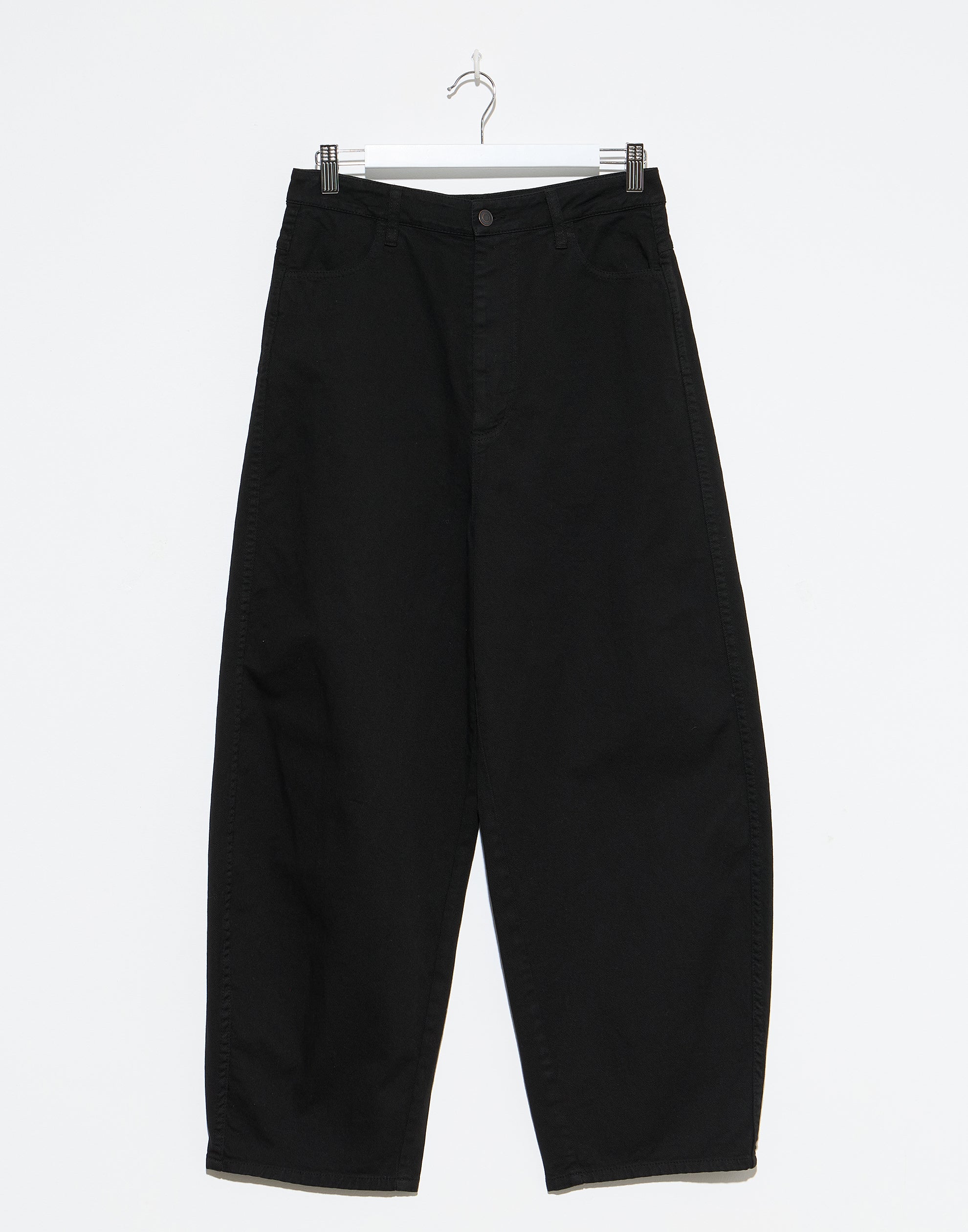 Black Cotton Twill Barrel Leg Pants