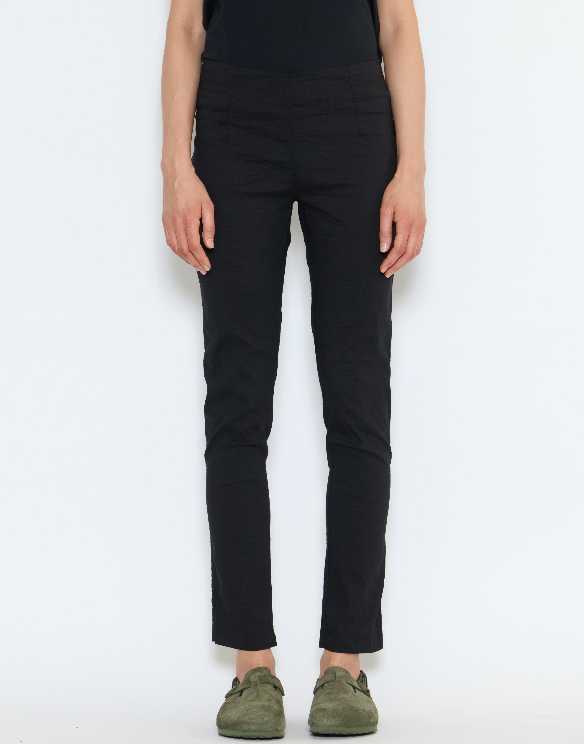 Black Linen & Cotton Blend Stretch Pants