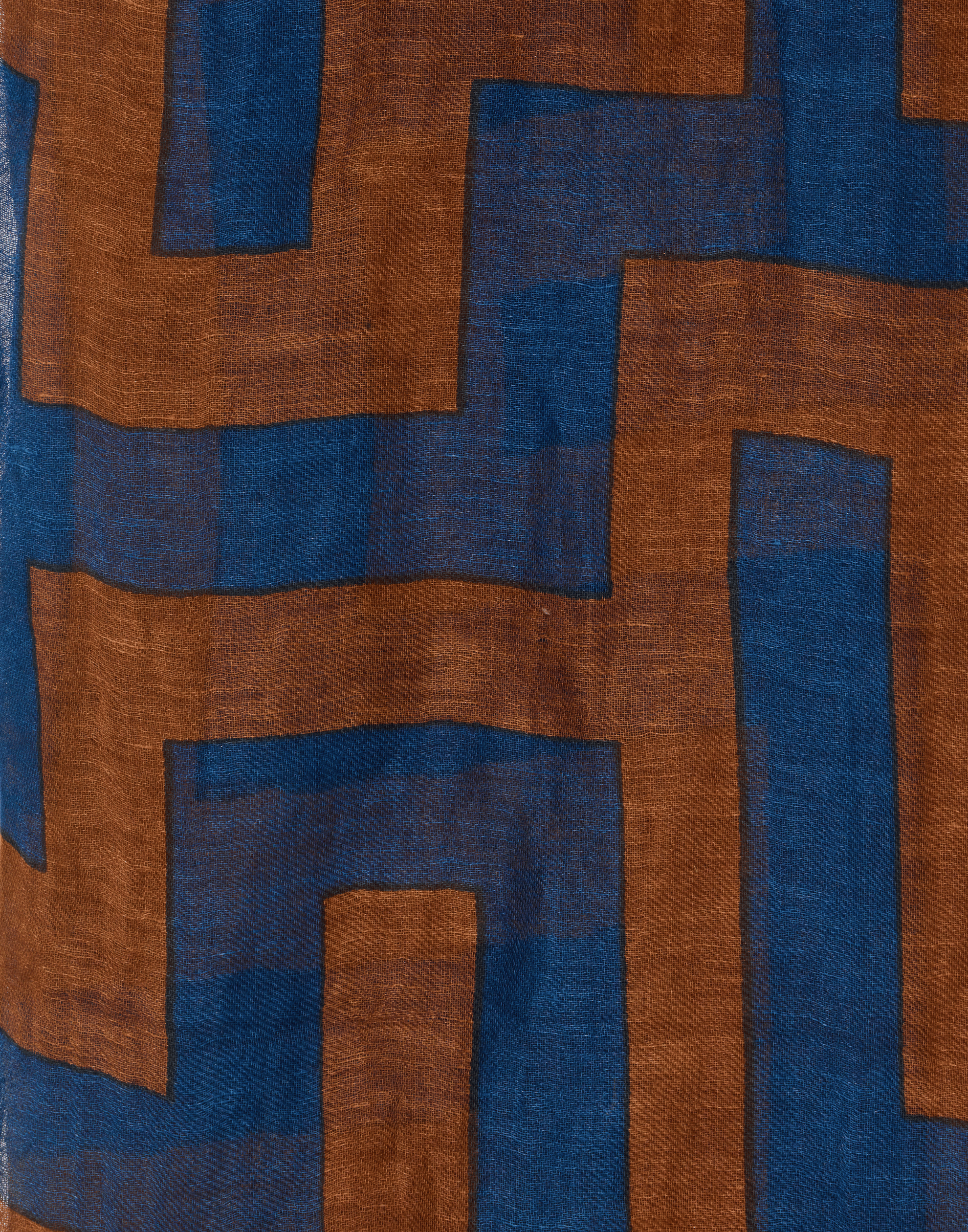 Brown Labyrinth Print Linen & Cotton Scarf