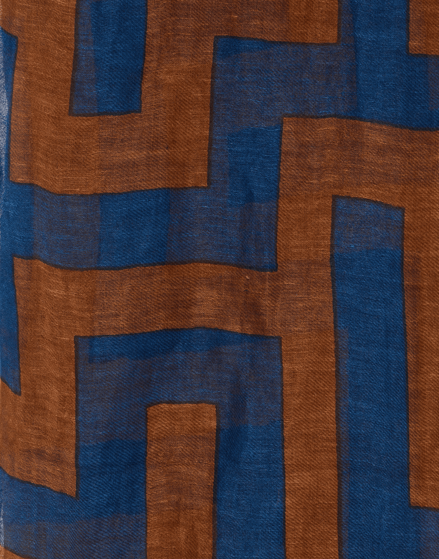 Brown Labyrinth Print Linen & Cotton Scarf