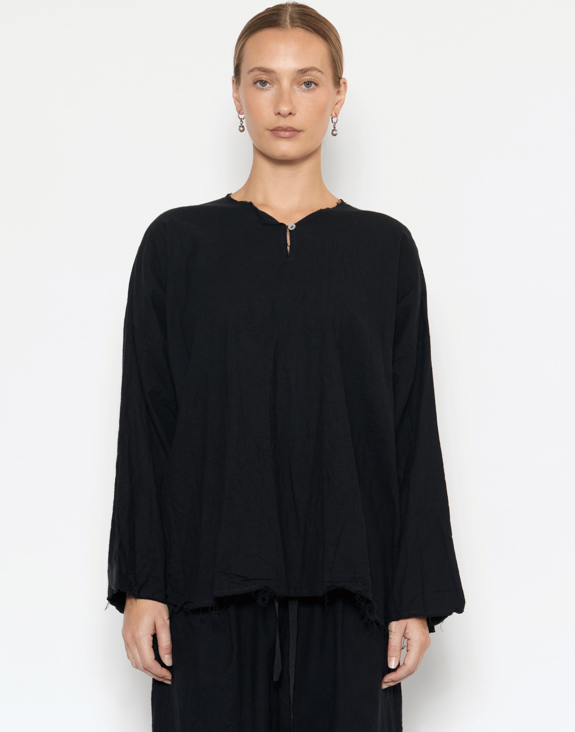 Black Cotton Flannel Volume Top