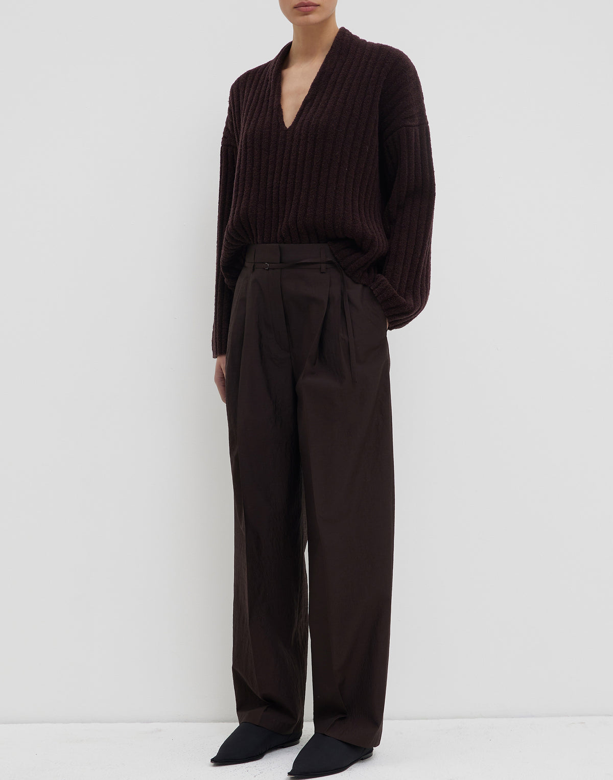 Cherry Wood Wool Blend Pina Pleated Trousers