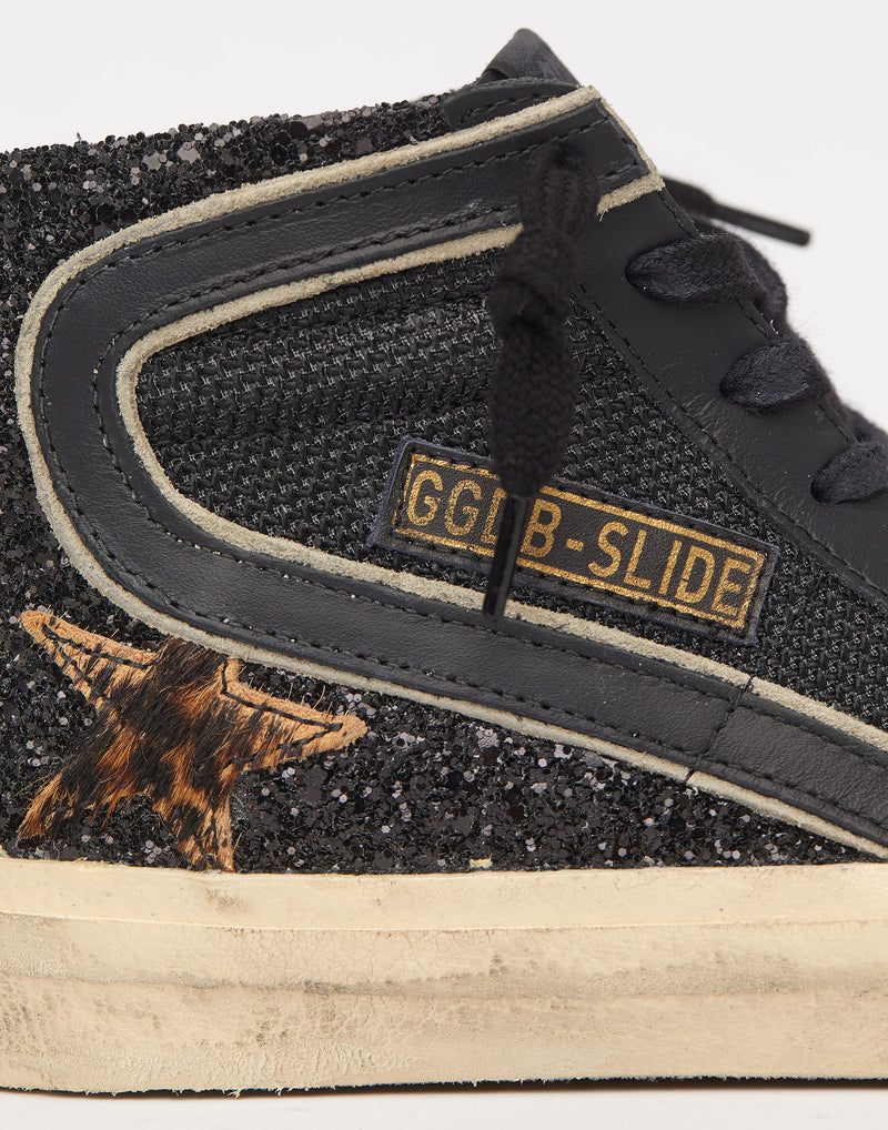 Black Glitter & Gold Slide Sneakers