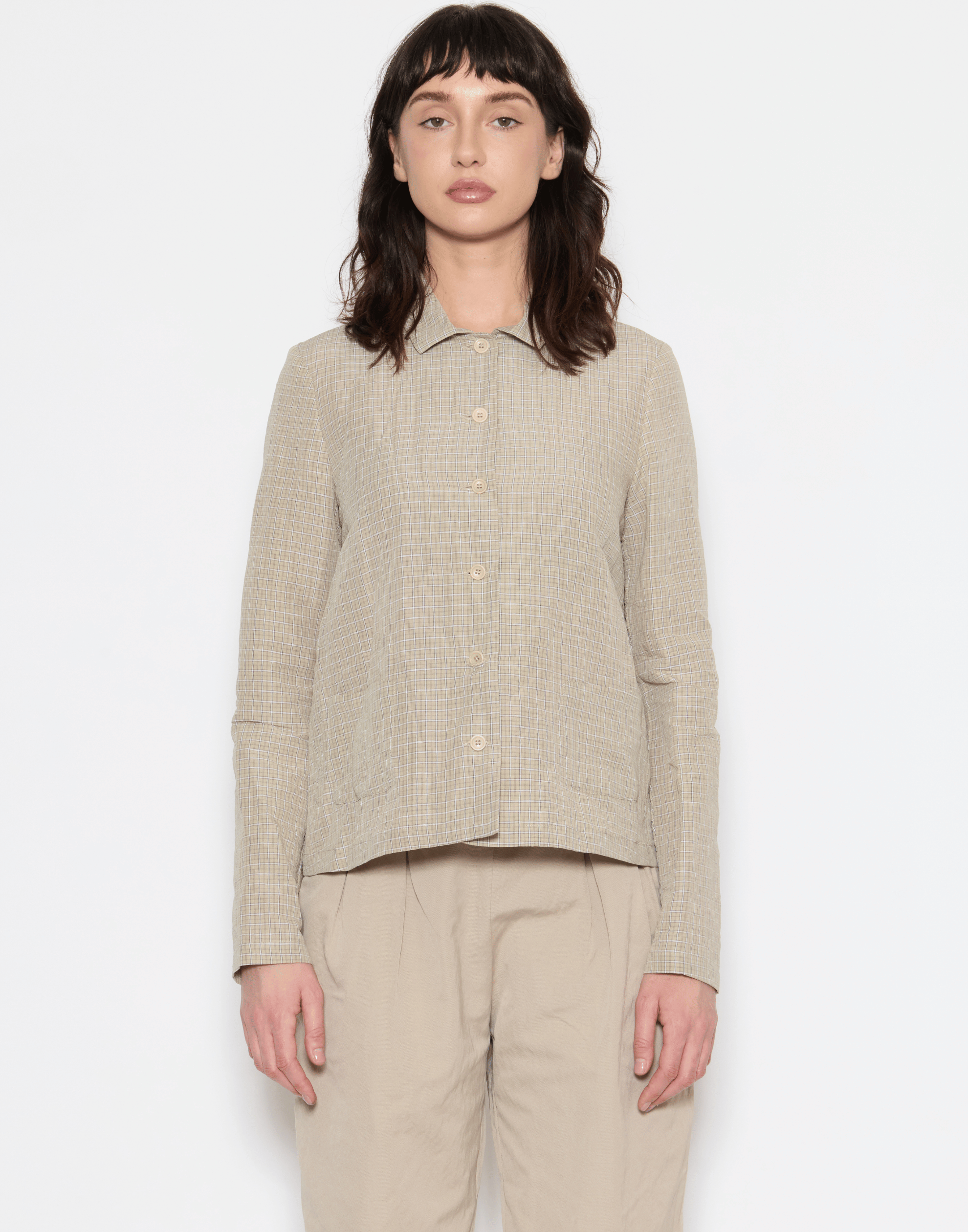 Ecru Checked Linen & Cotton Jacket