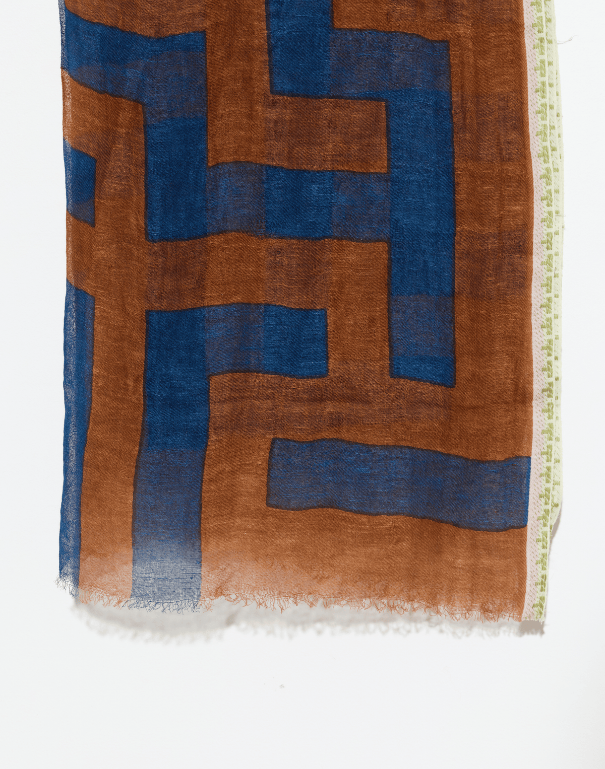 Brown Labyrinth Print Linen & Cotton Scarf