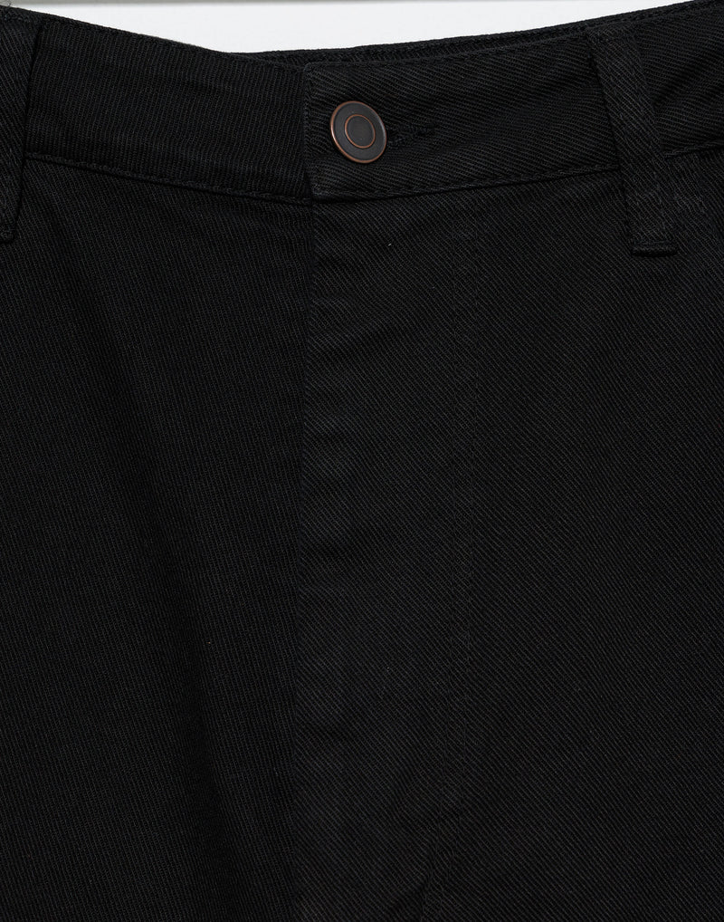Black Cotton Twill Barrel Leg Pants