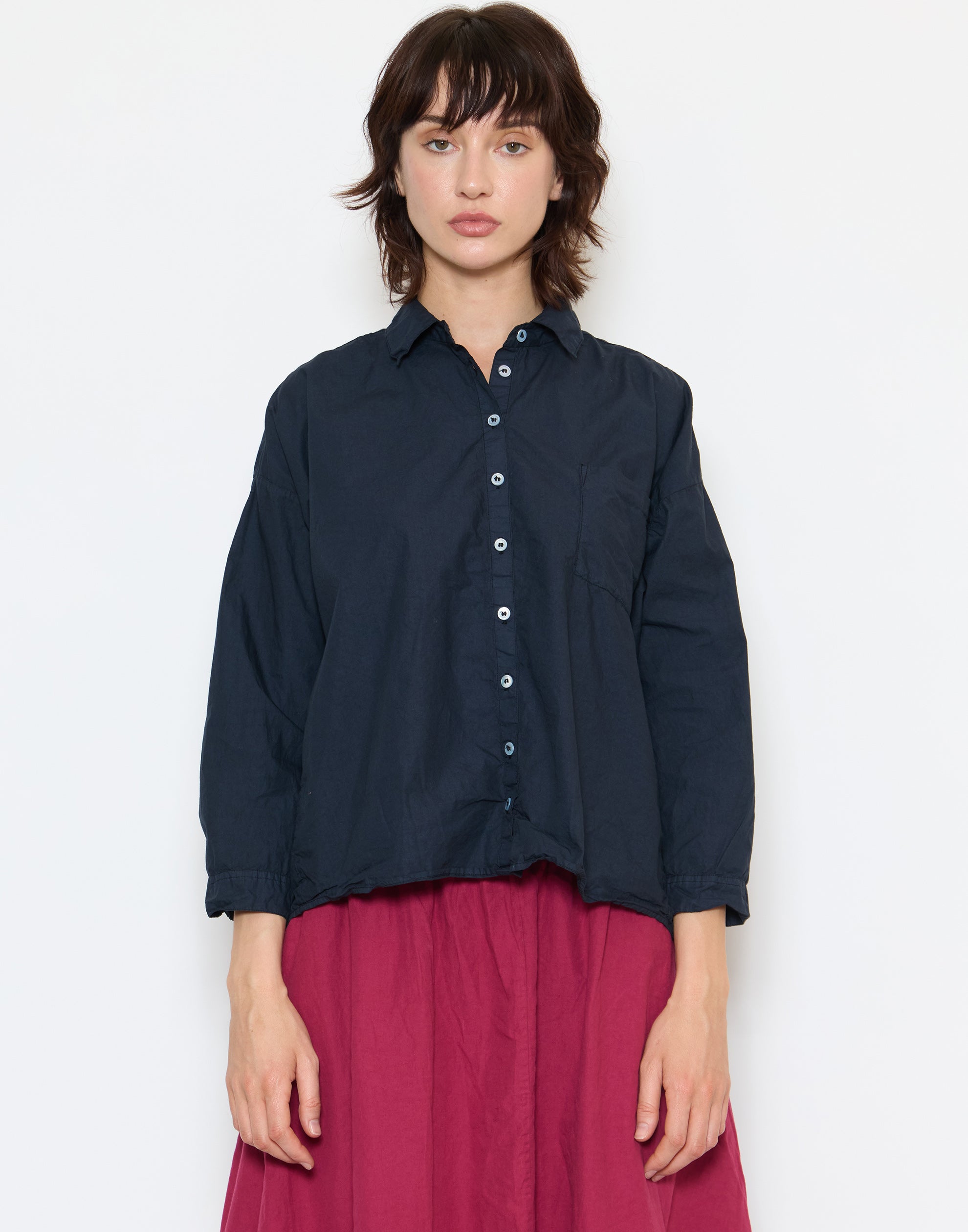 Navy Cotton Poplin Indra Shirt