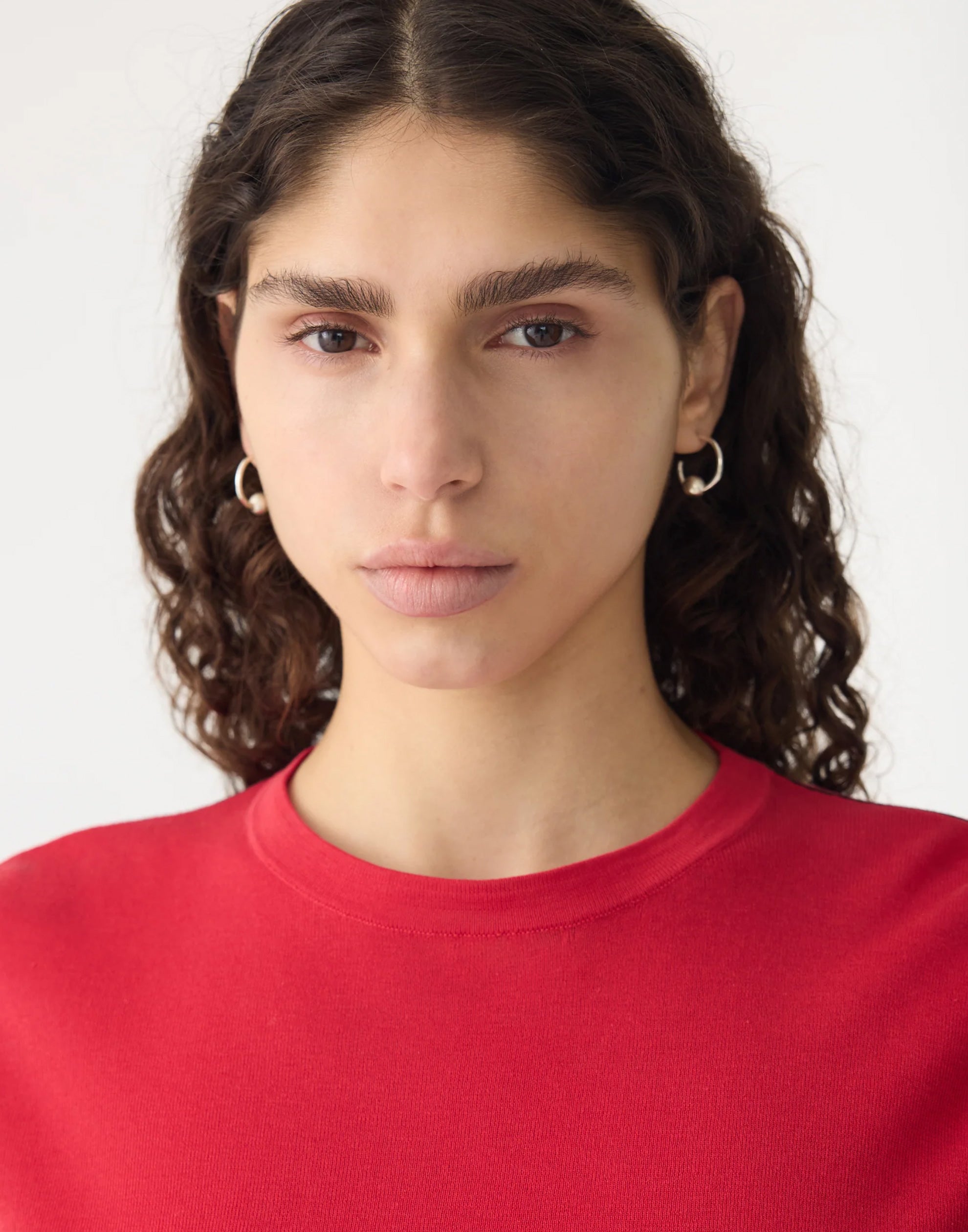 Red Cotton Knit Long Sleeve Top