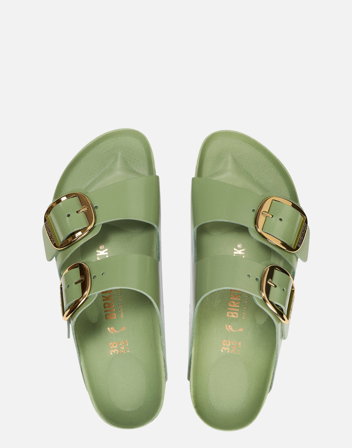 Regular Green Tea Patent Leather Big Buckle Arizona Sandals