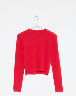 Red Cotton Knit Long Sleeve Top