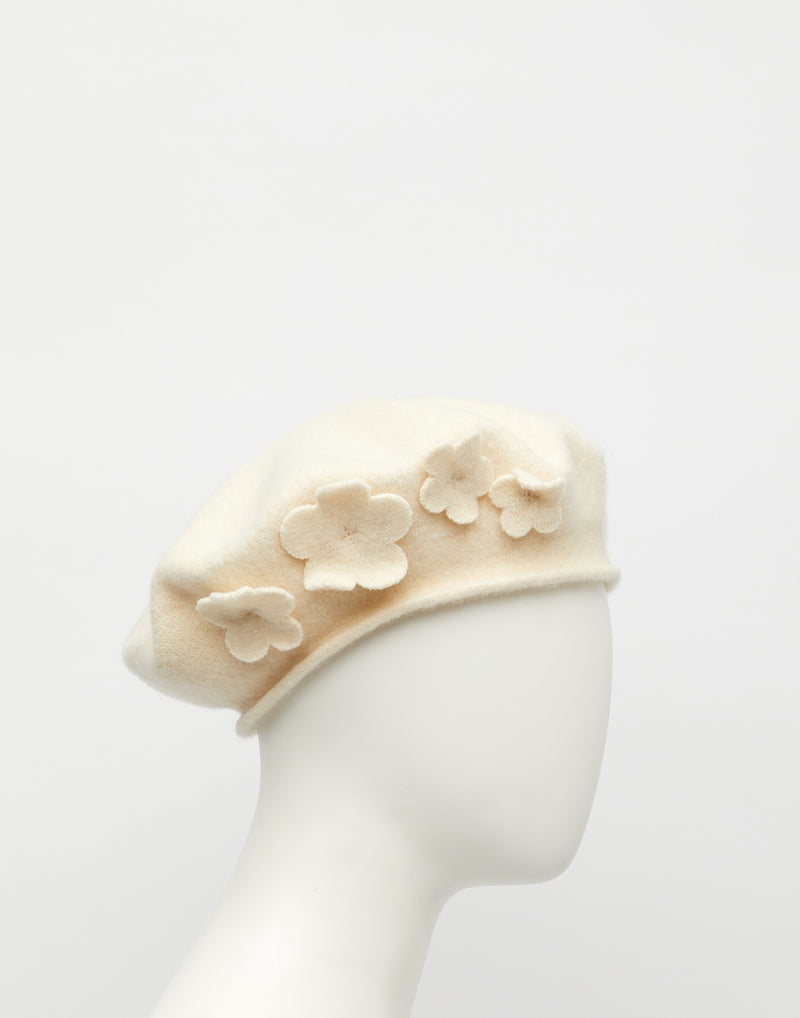 Ecru Flower Wool Beret