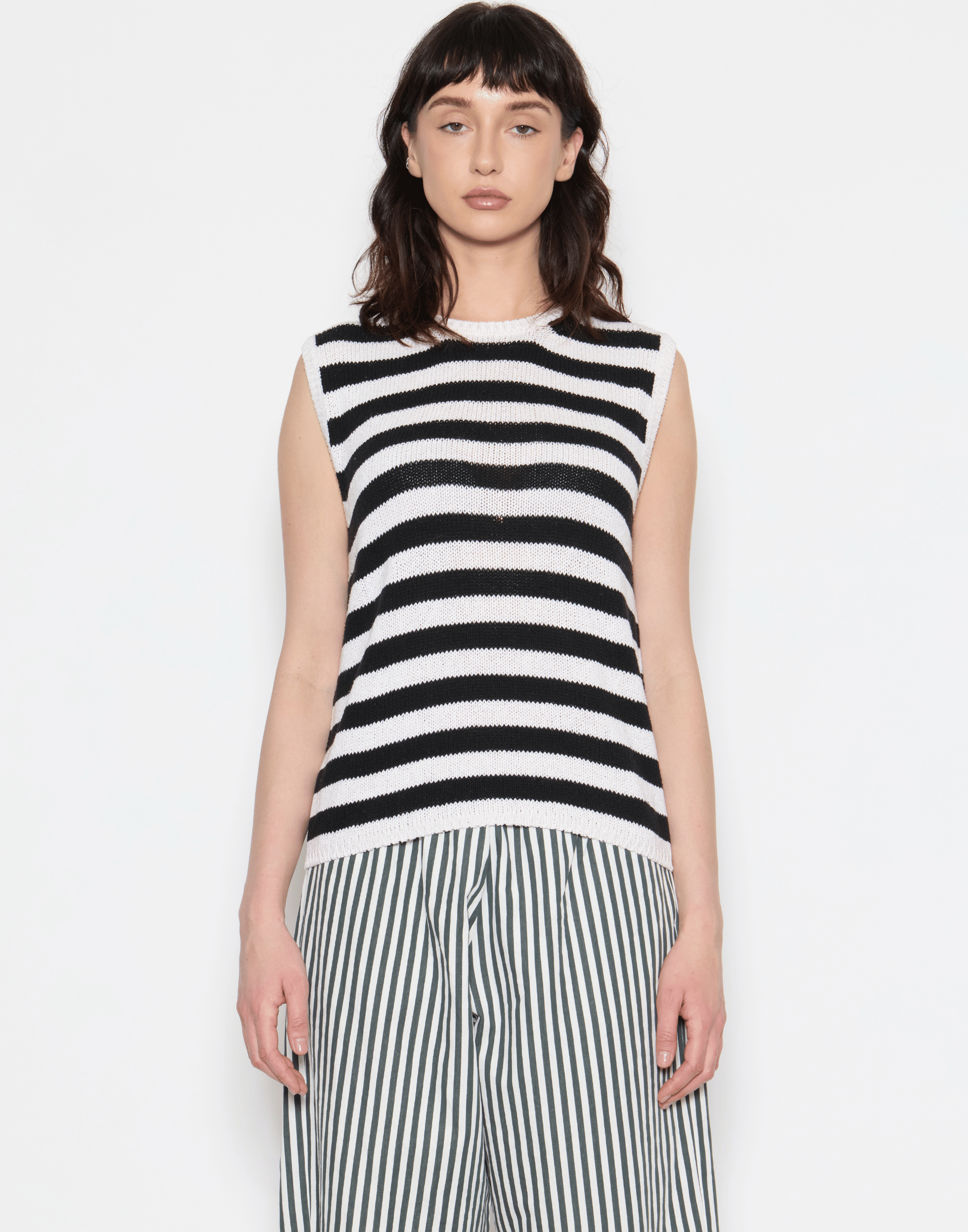 Black & Ecru Stripe Silk Knitted Vest