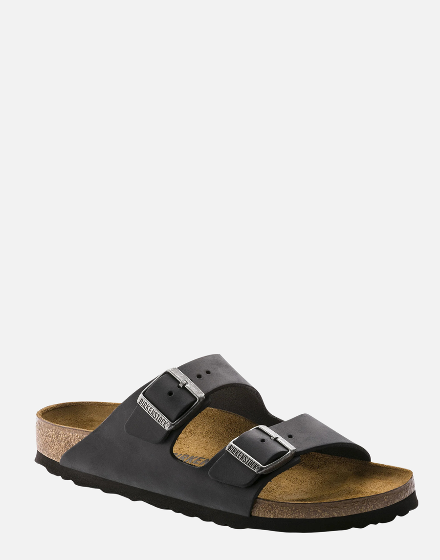 Regular Black Oiled Leather Arizona Sandals