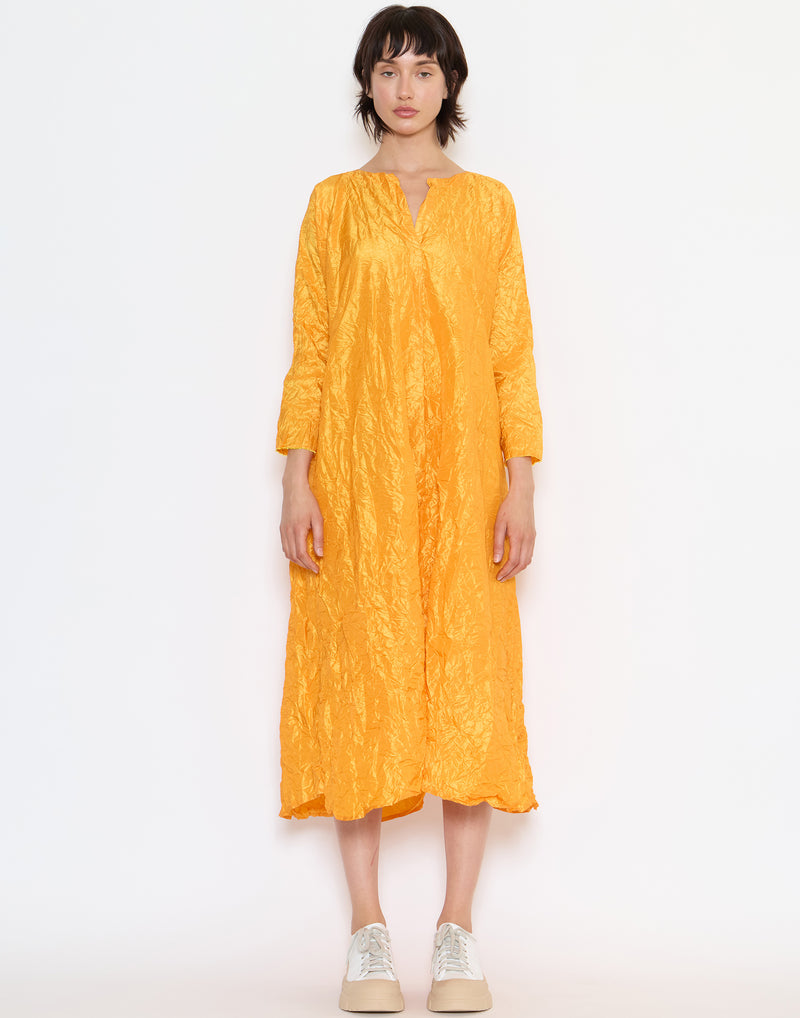 Yellow Silk Spicchi Collo Lavato Dress