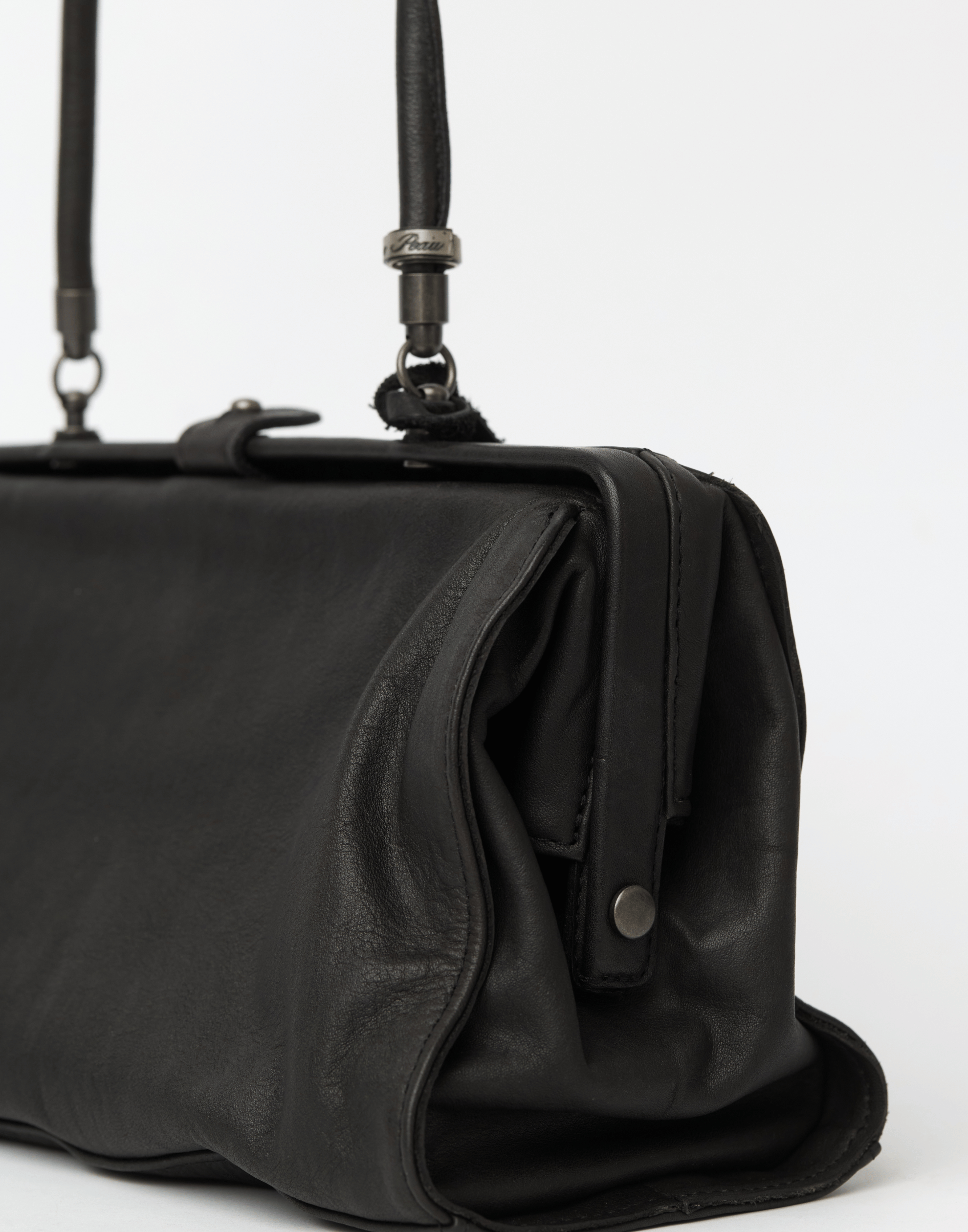 Black Leather Medium Long Handle Bag