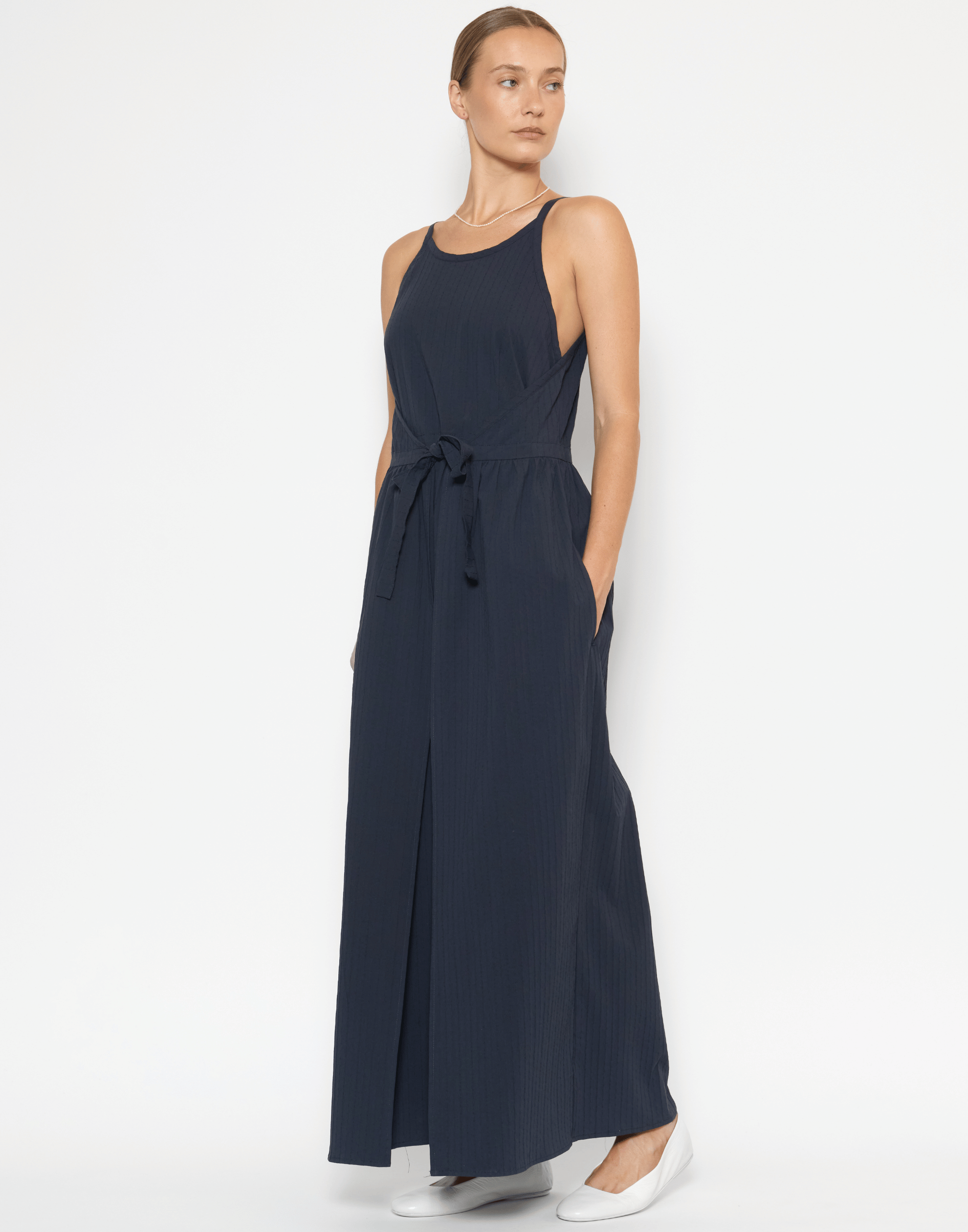 Navy Cotton Textured Chelsea Dress