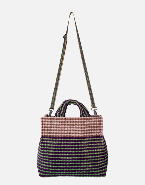 Green & Pink Medium Cotton Velvet Tote
