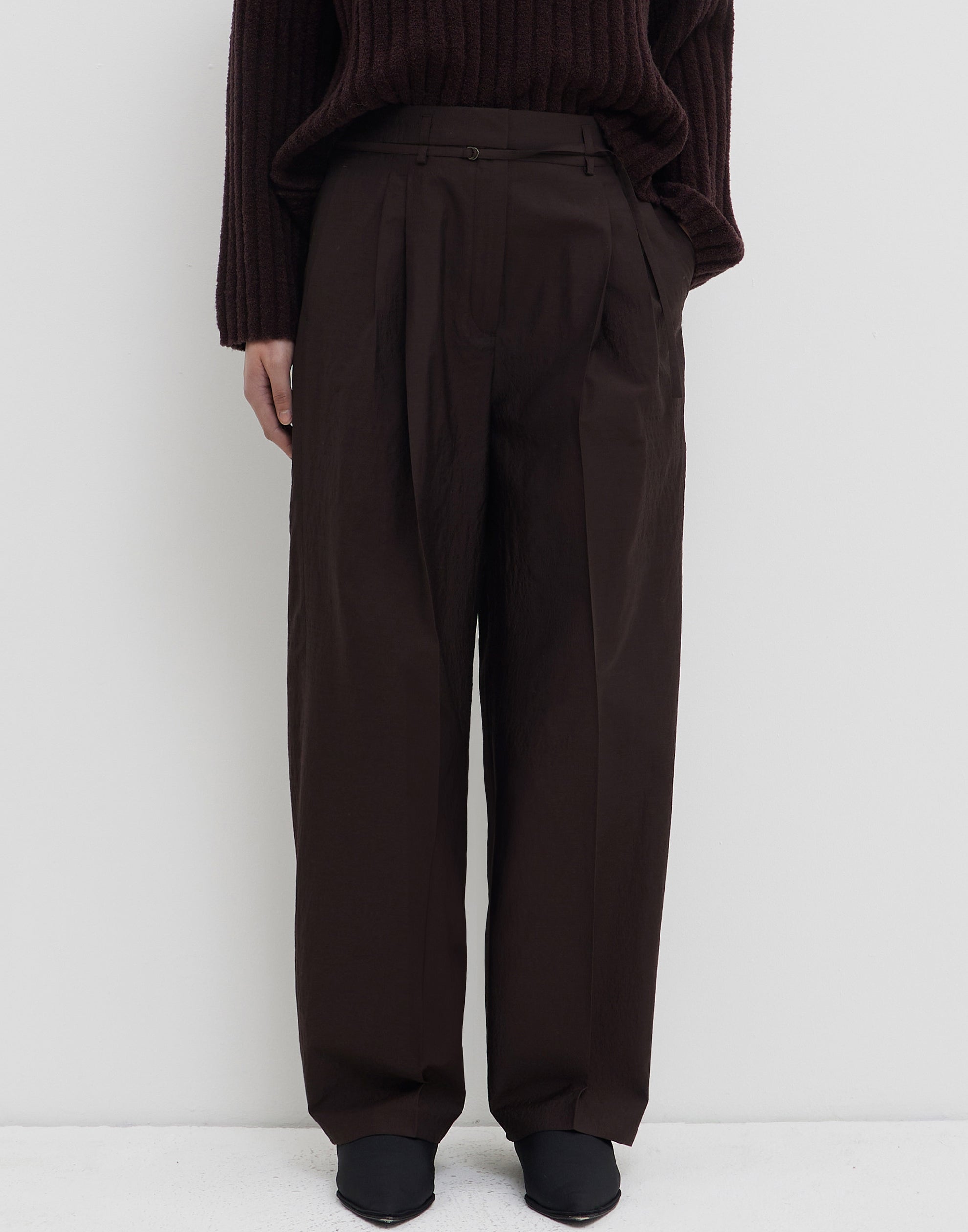 Cherry Wood Wool Blend Pina Pleated Trousers