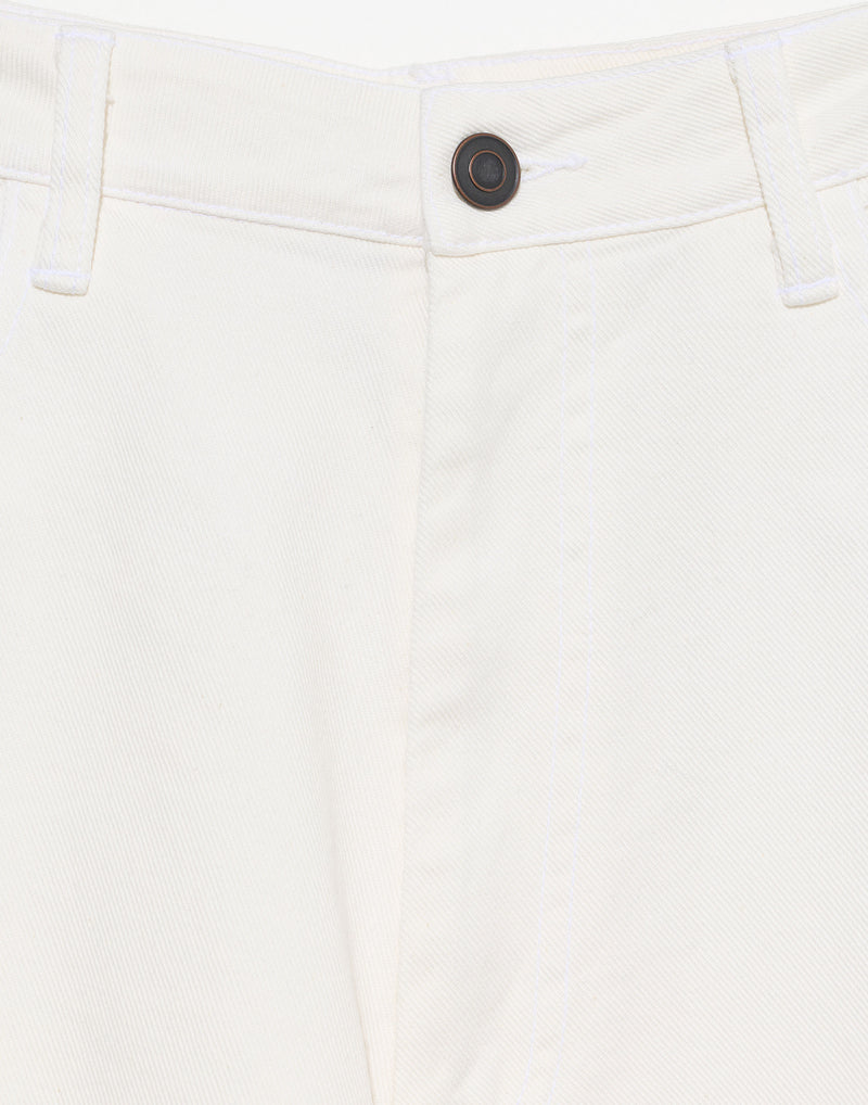White Cotton Twill Barrel Leg Pants