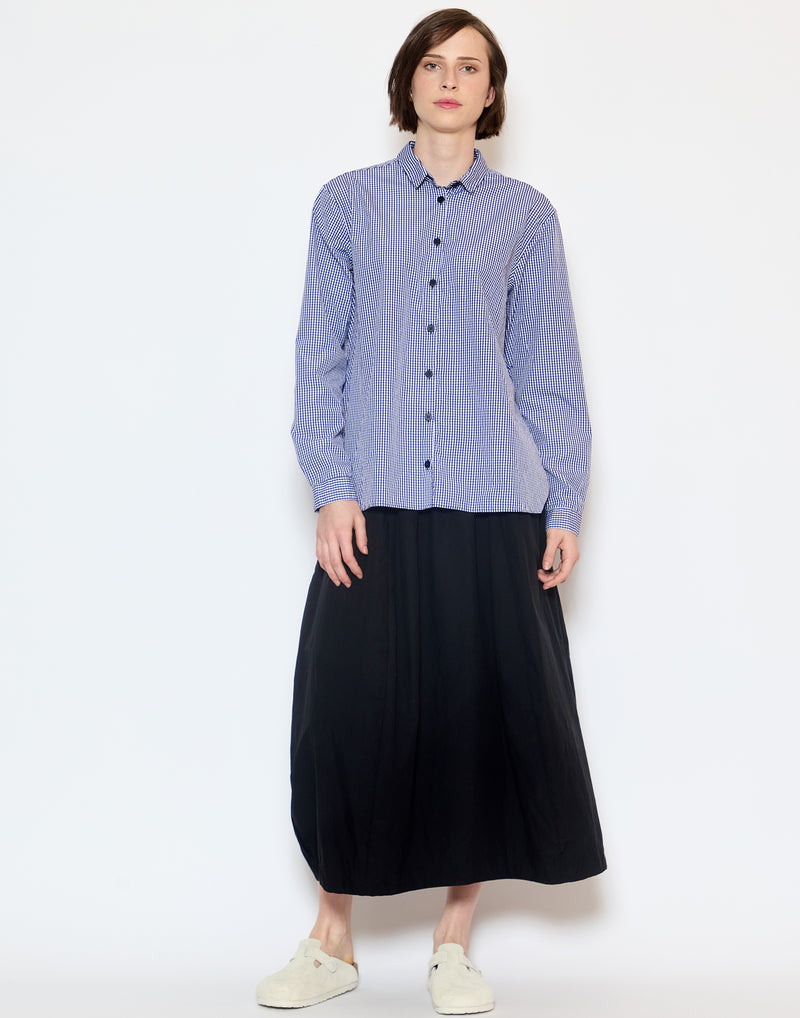 Navy Check Cotton Loose Tyrol Shirt
